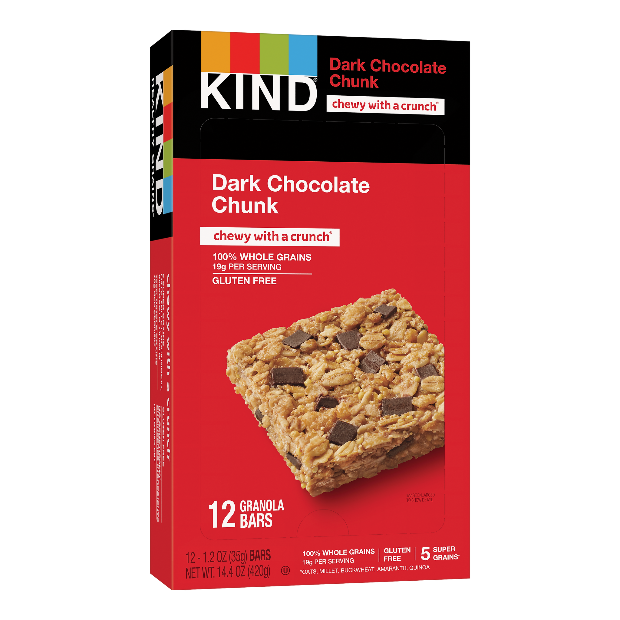KIND Healthy Grains Gluten Free Dark Chocolate Chunk Nut Bar, 12 Bars/Box