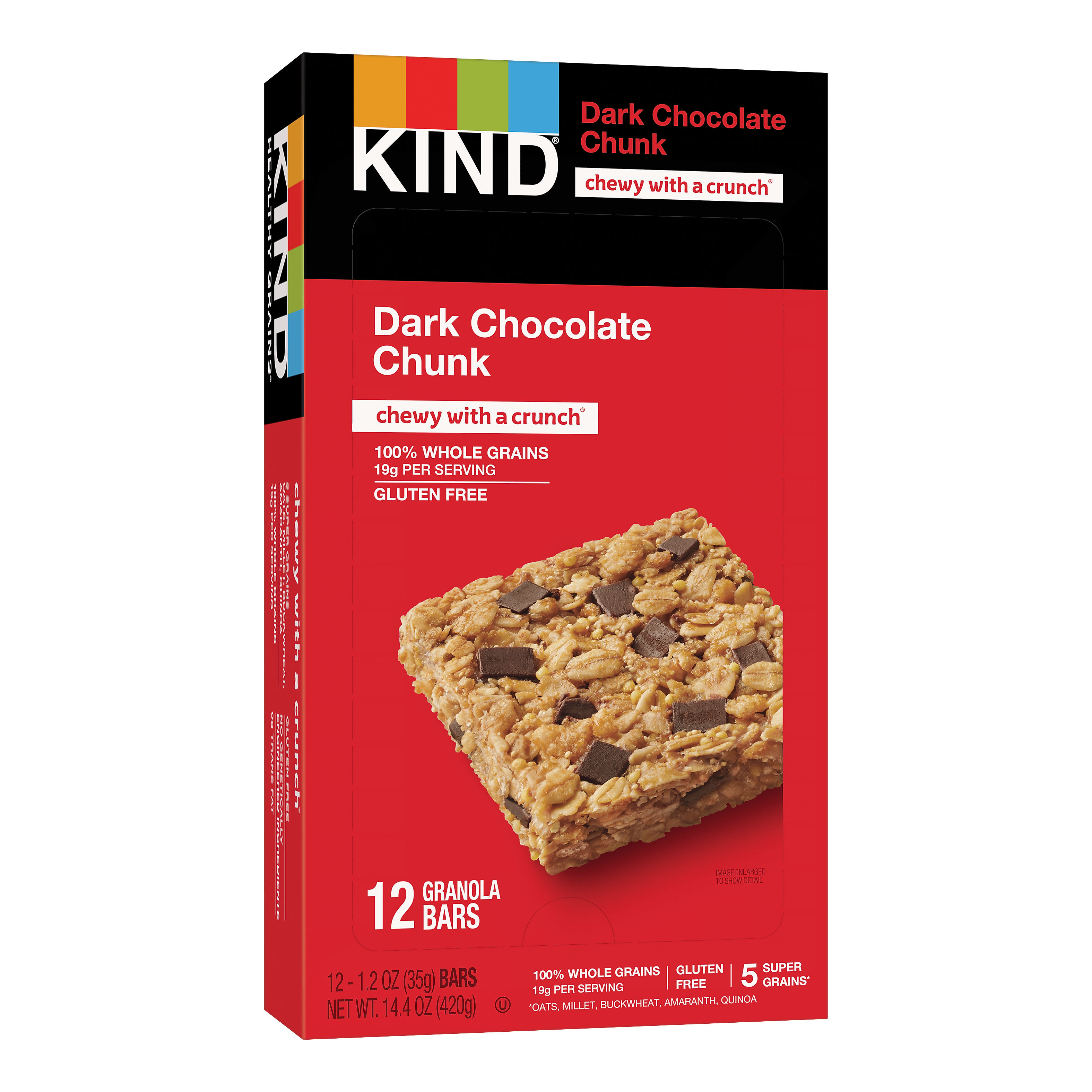 KIND Healthy Grains Gluten Free Dark Chocolate Chunk Nut Bar, 12 Bars/Box