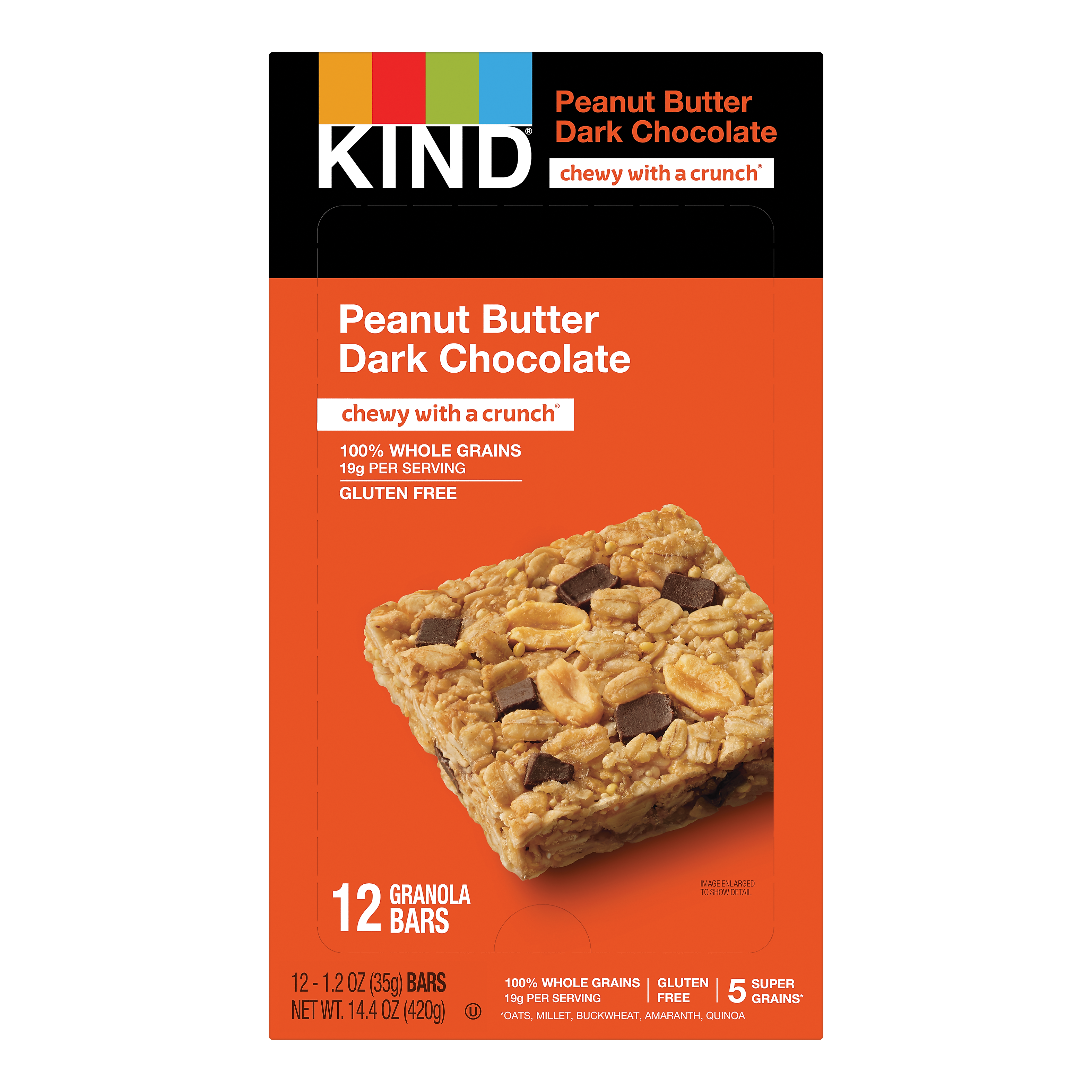 KIND Healthy Grains Gluten Free Peanut Butter Dark Chocolate Nut Bar, 12 Bars/Box