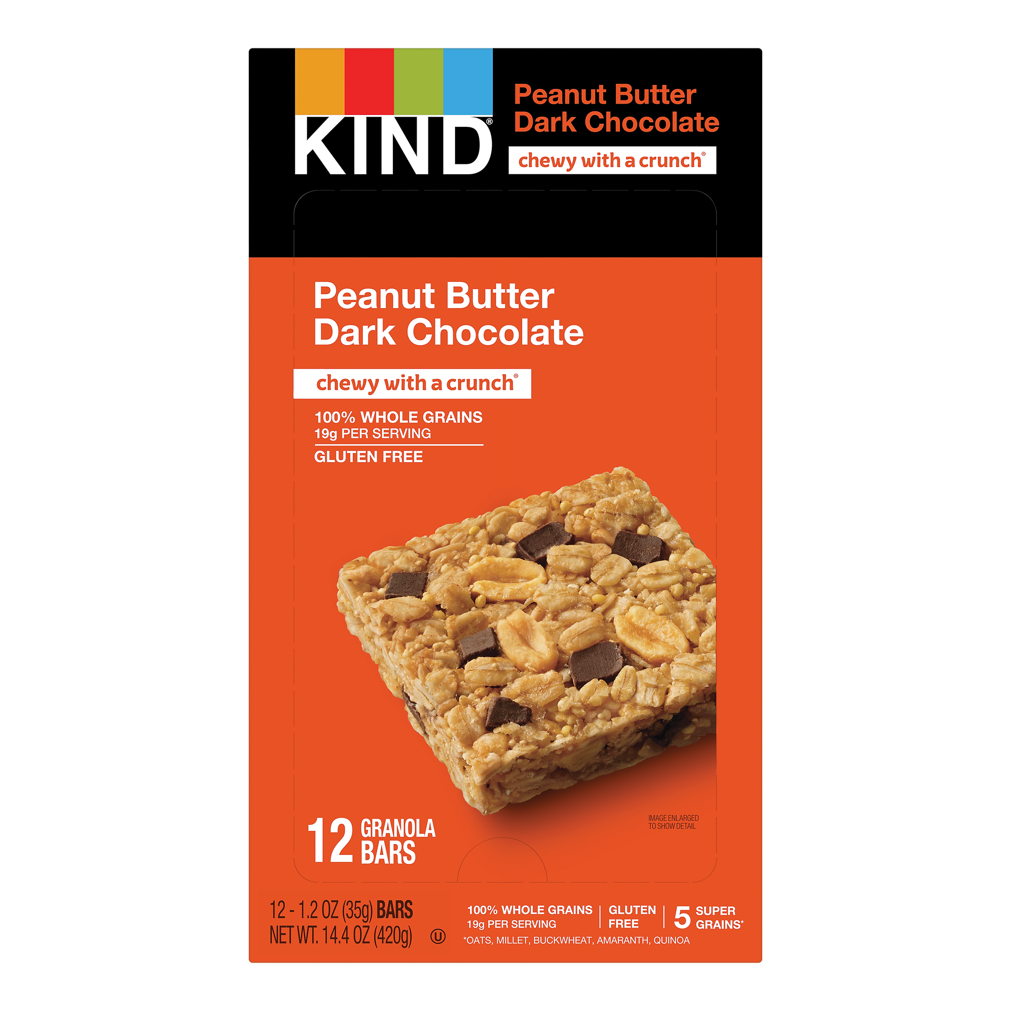 KIND Healthy Grains Gluten Free Peanut Butter Dark Chocolate Nut Bar, 12 Bars/Box