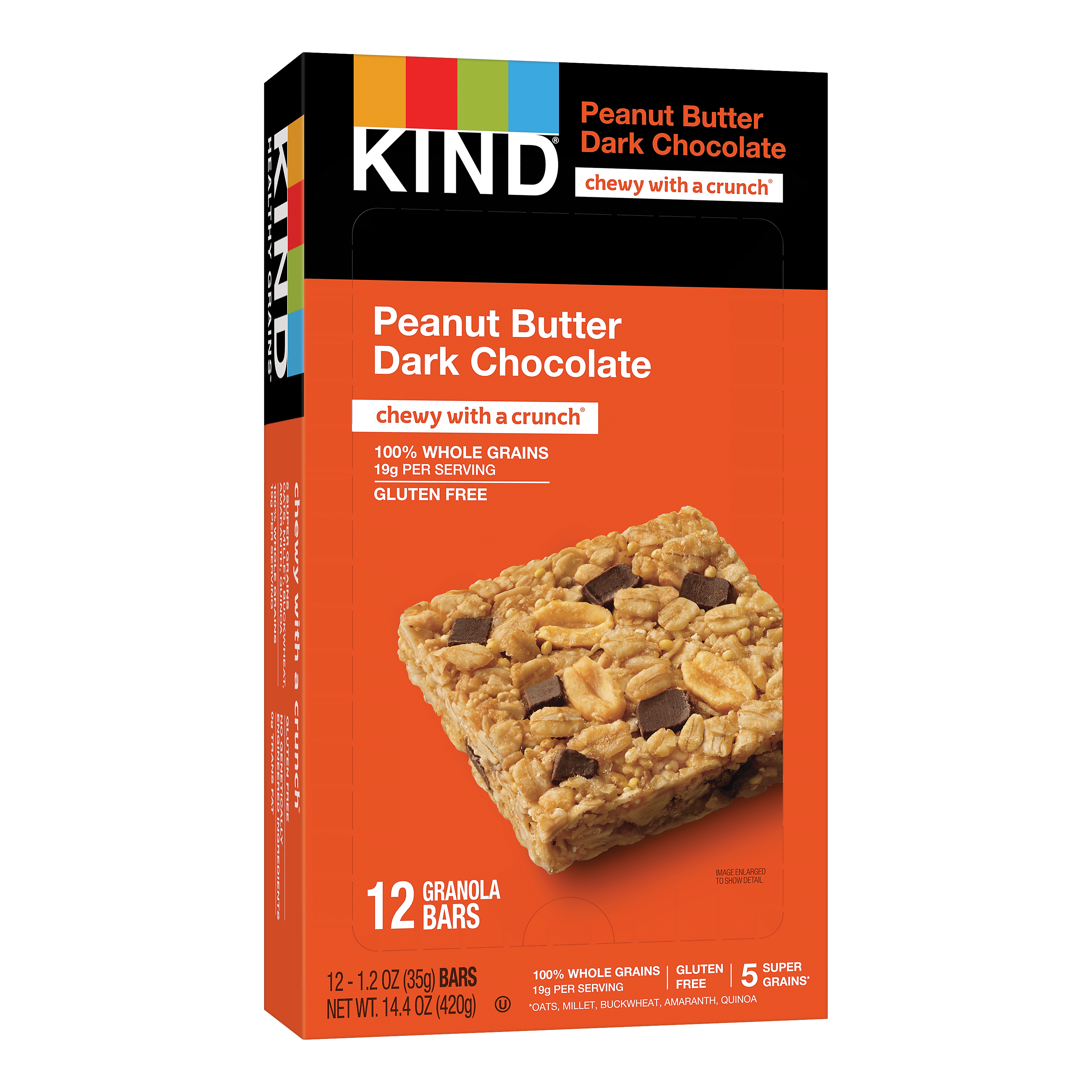 KIND Healthy Grains Gluten Free Peanut Butter Dark Chocolate Nut Bar, 12 Bars/Box