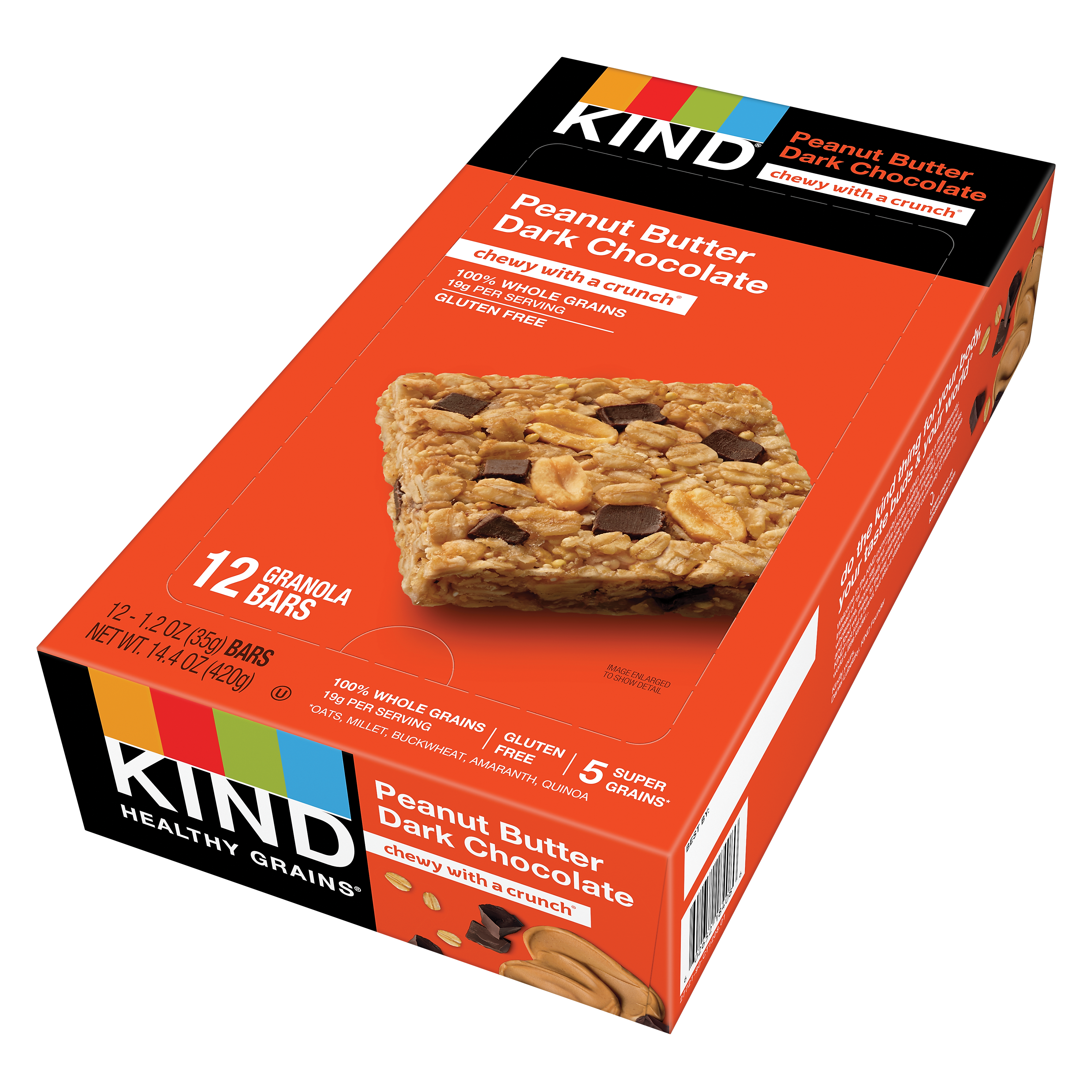 KIND Healthy Grains Gluten Free Peanut Butter Dark Chocolate Nut Bar, 12 Bars/Box