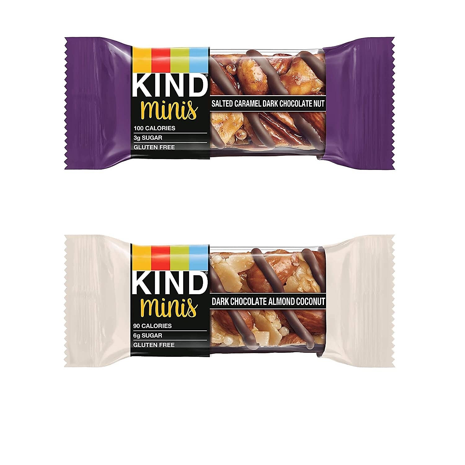 KIND Minis Bars, Salted Caramel Dark Chocolate Nut/Dark Chocolate Almond Coconut, 0.7 Oz., 20/Pack