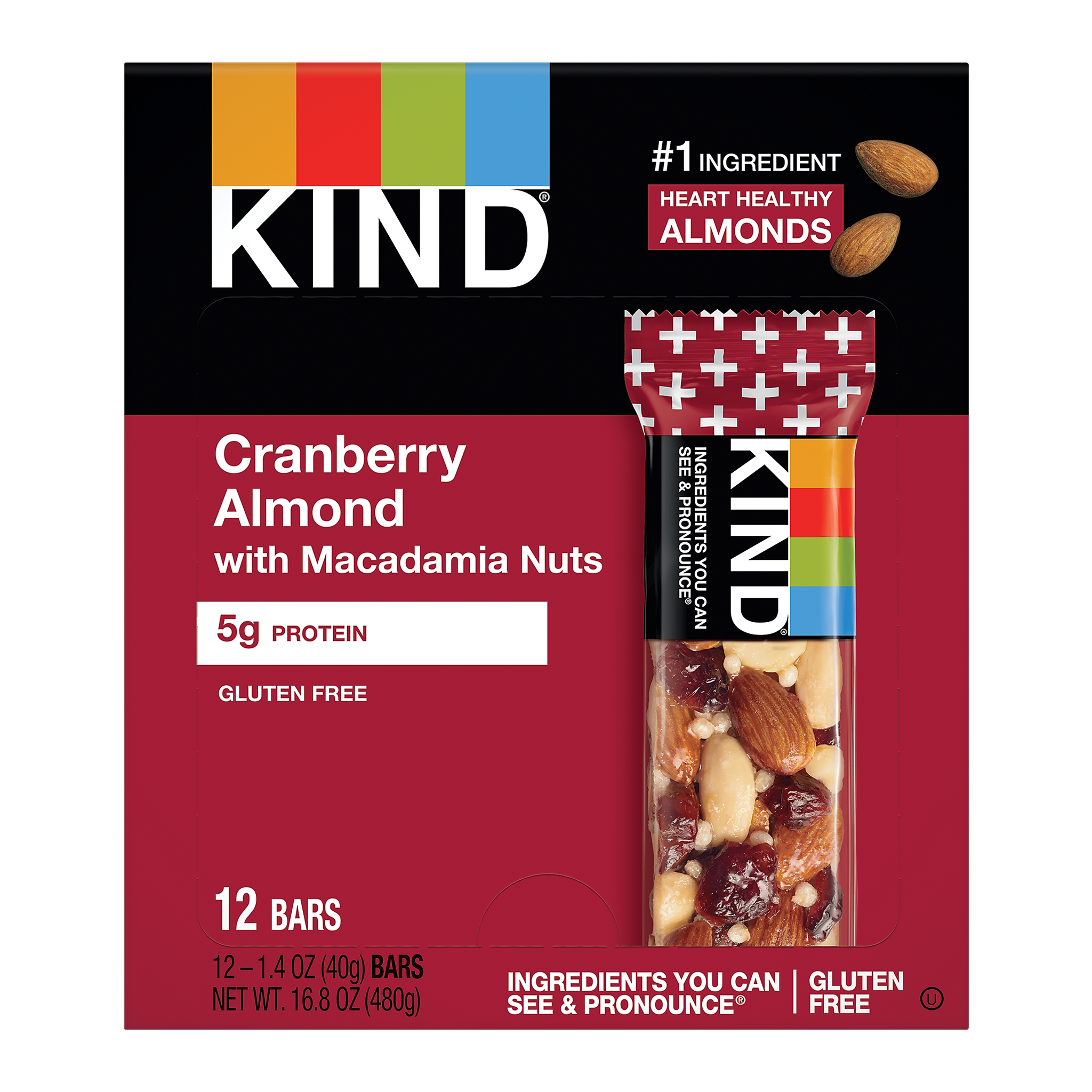 KIND PLUS Gluten Free Cranberry Almond Nutrition Bar, 1.4 oz., 12 Bars/Box
