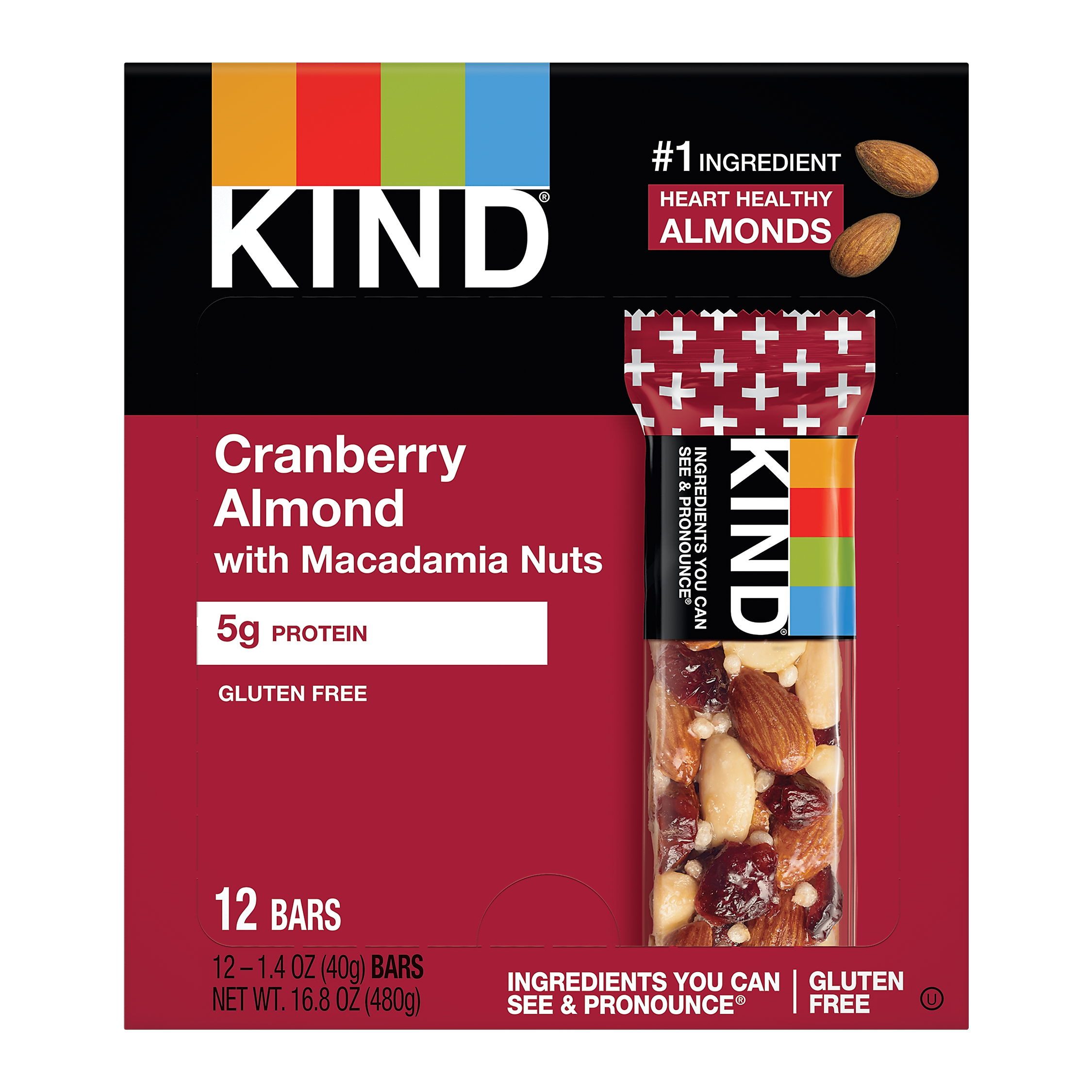 KIND PLUS Gluten Free Cranberry Almond Nutrition Bar, 1.4 oz., 12 Bars/Box
