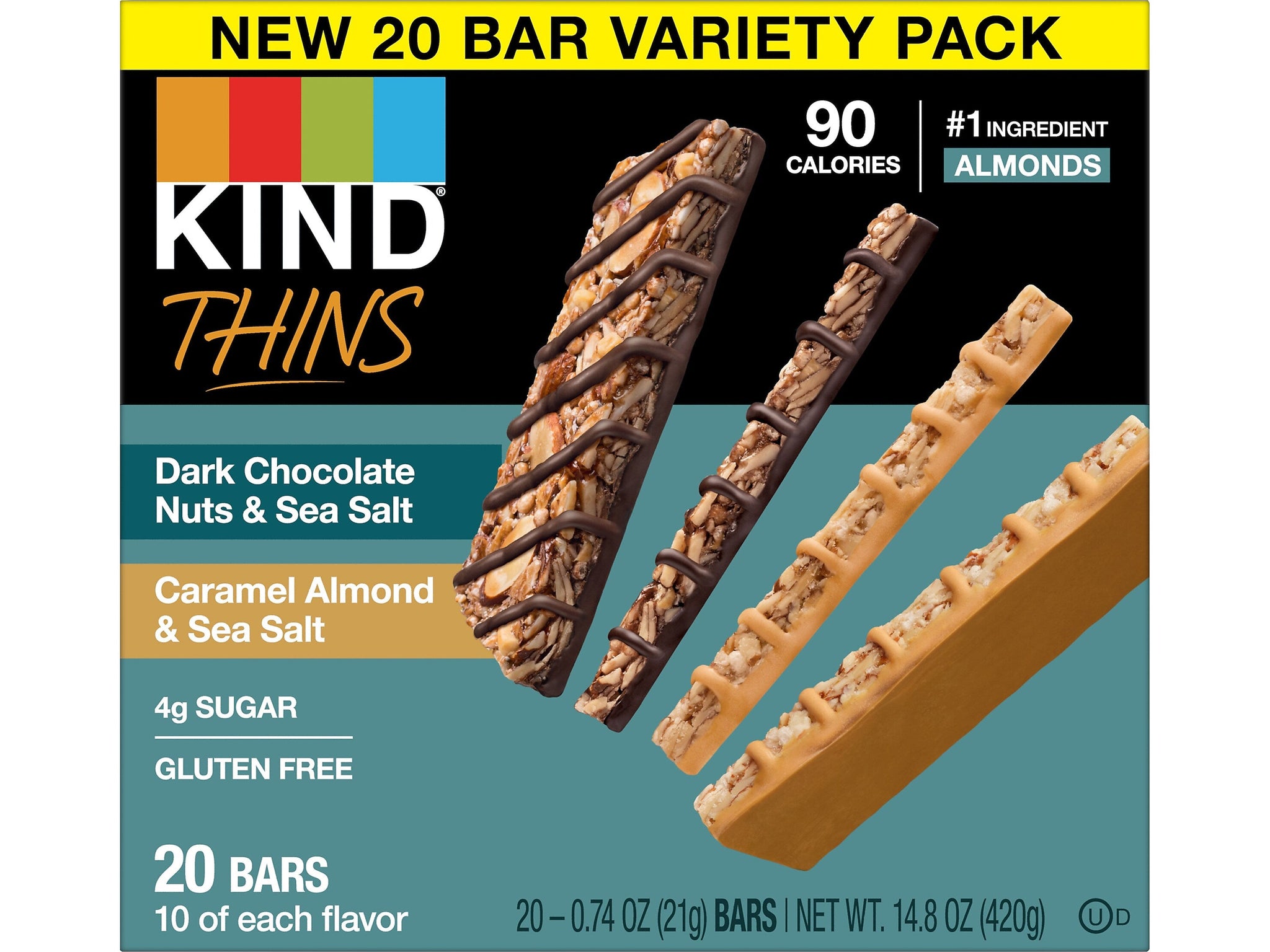 KIND Thins Gluten-Free Bar Variety Pack, 14.8 oz., 20 Bars/Box