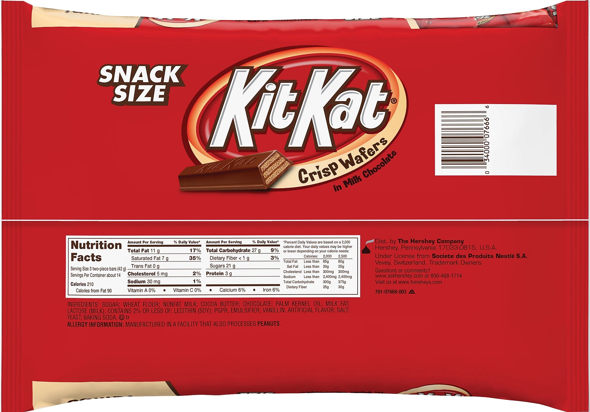 Kit Kat Snack Size Crisp wWafers Milk Chocolate Candy Bar, 20.1 oz.