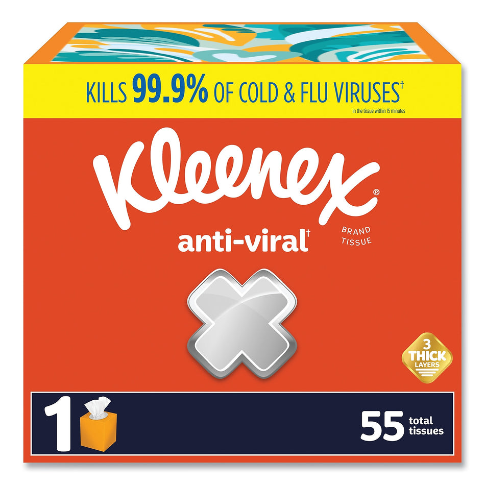 Kleenex Anti-Viral Facial Tissue, 3-Ply, White, 55 Sheets/Box, 27 Boxes/Carton