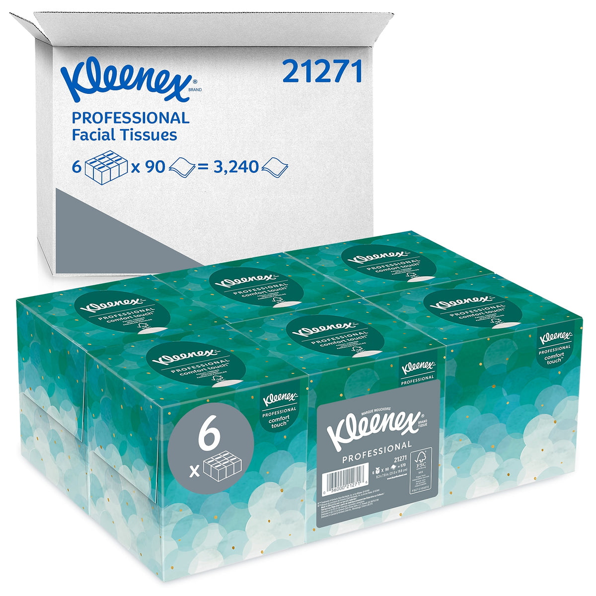 Kleenex Boutique Standard Facial Tissues, 2-Ply, 90 Sheets/Box, 6/Pack