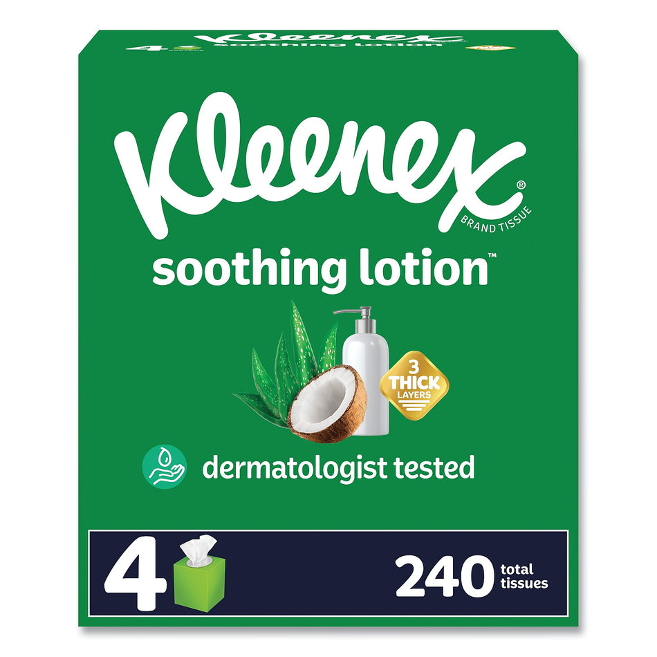 Kleenex Lotion Facial Tissue, 3-Ply, White, 60 Sheets/Box, 4 Boxes/Pack, 8 Packs/Carton