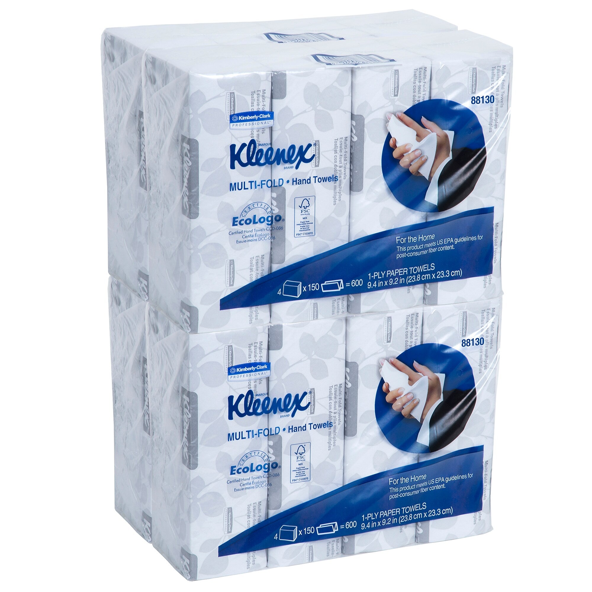 Kleenex Multifold Paper Towels, 1-Ply, 150 Sheets/Pack, 4 Packs/Carton