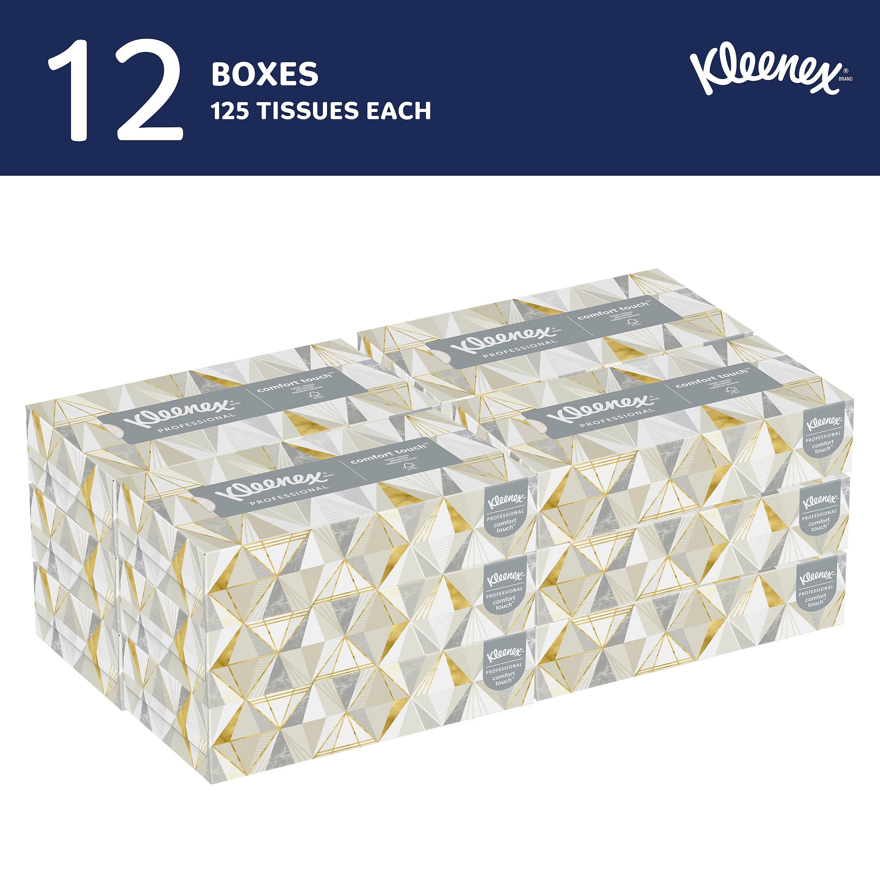 Kleenex Professional Standard Facial Tissue, 2-Ply, White, 125 Sheets/Box, 12 Boxes/Carton