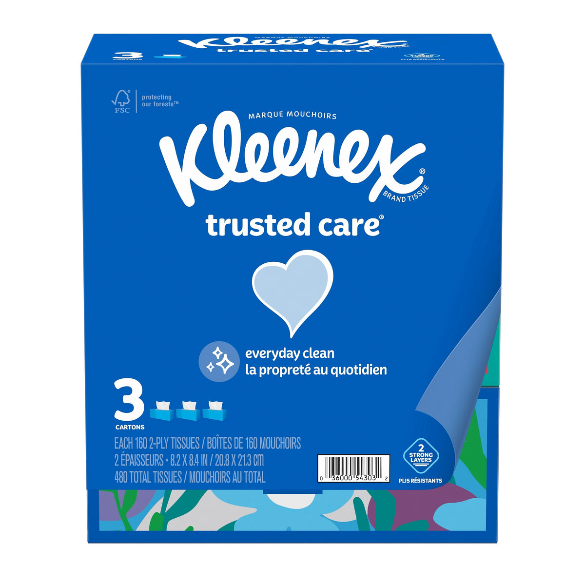 Kleenex Standard Facial Tissue, 2-Ply, 160 Sheets/Box, 3 Boxes/Pack