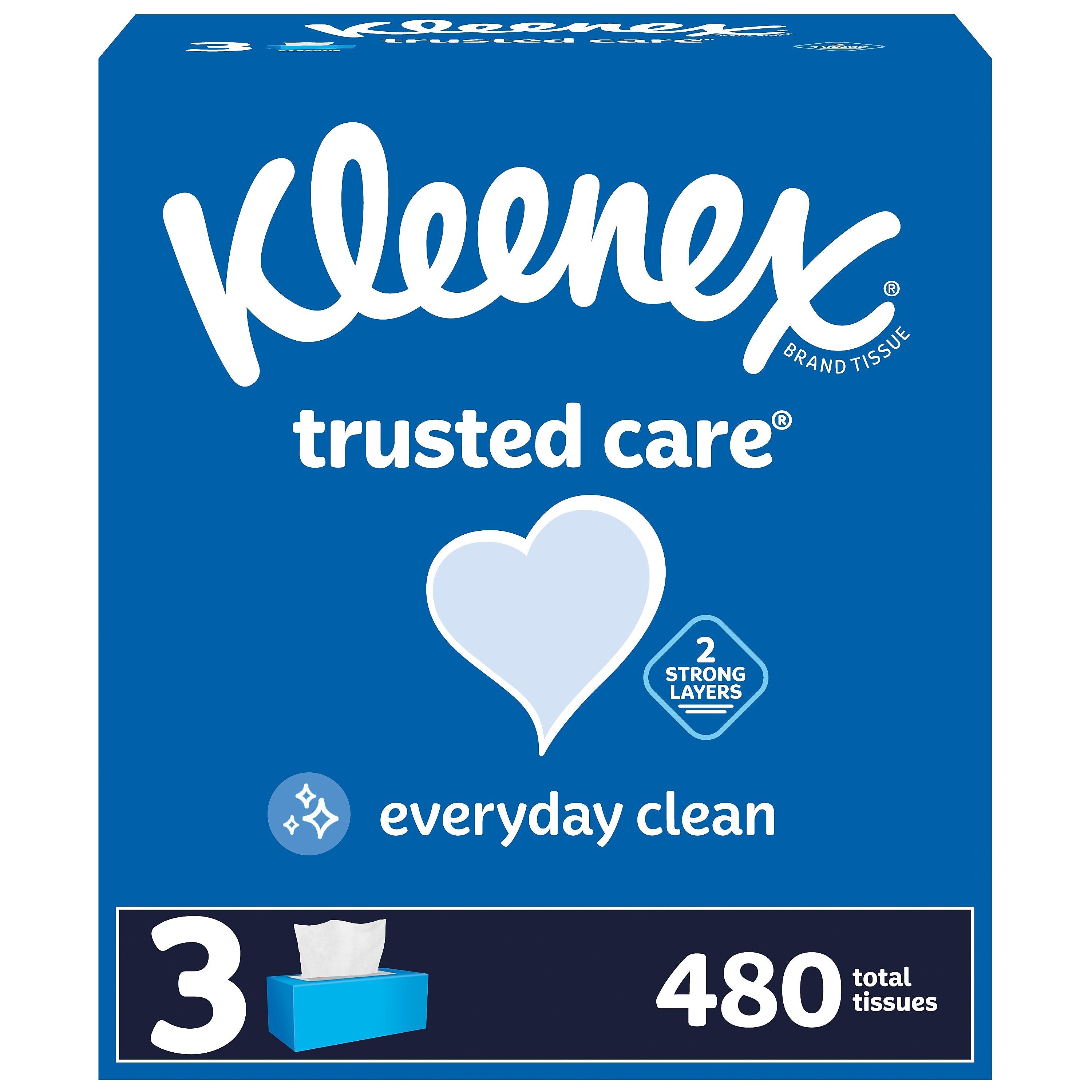 Kleenex Standard Facial Tissue, 2-Ply, 160 Sheets/Box, 3 Boxes/Pack