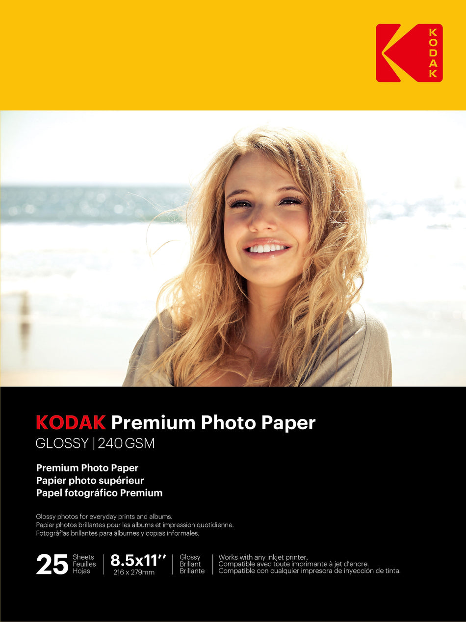 Kodak Premium Photo Paper Glossy Photo Paper, 8.5" x 11", 25 Sheets/Pack