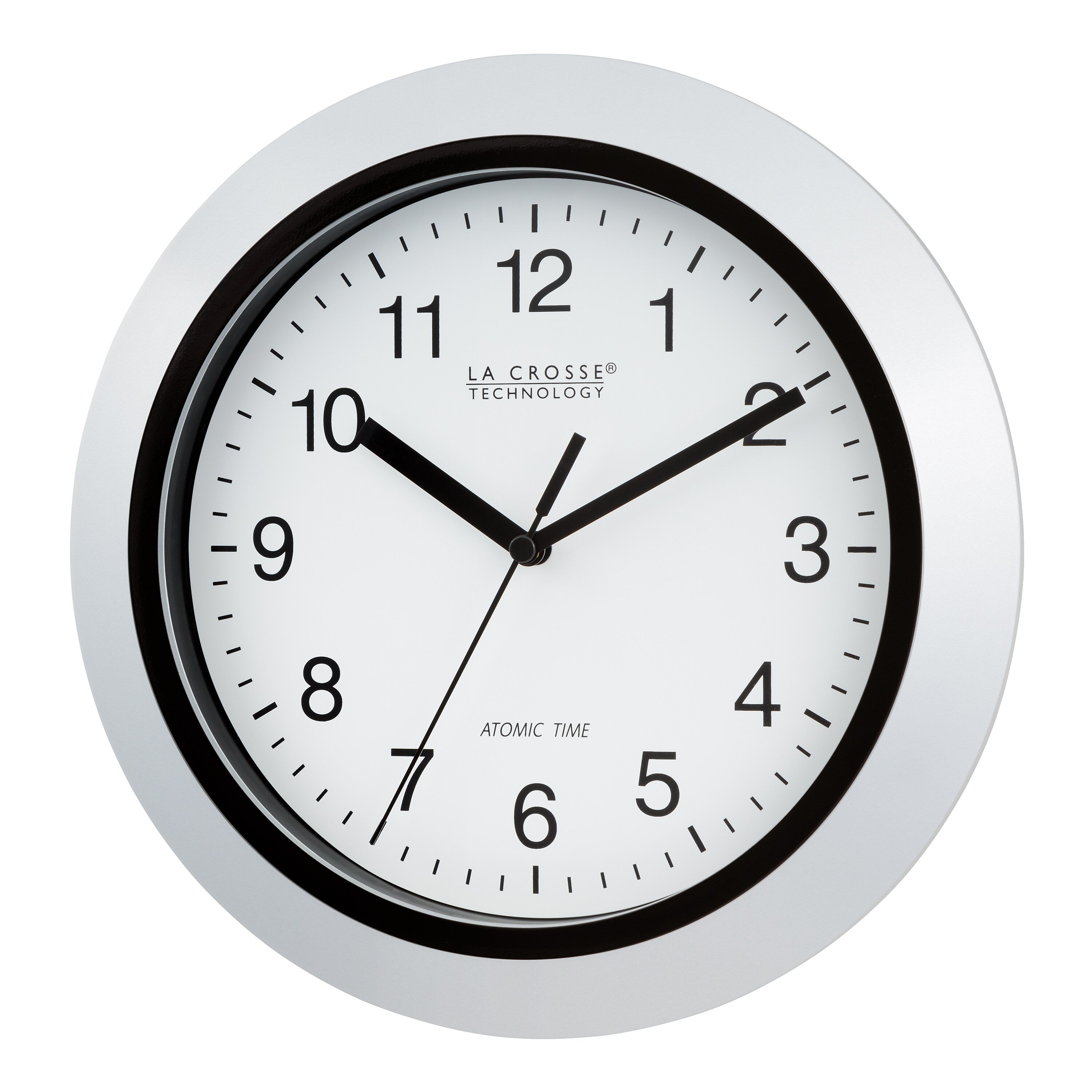 La Crosse Technology 10 Inch Atomic Analog Wall Clock, Silver