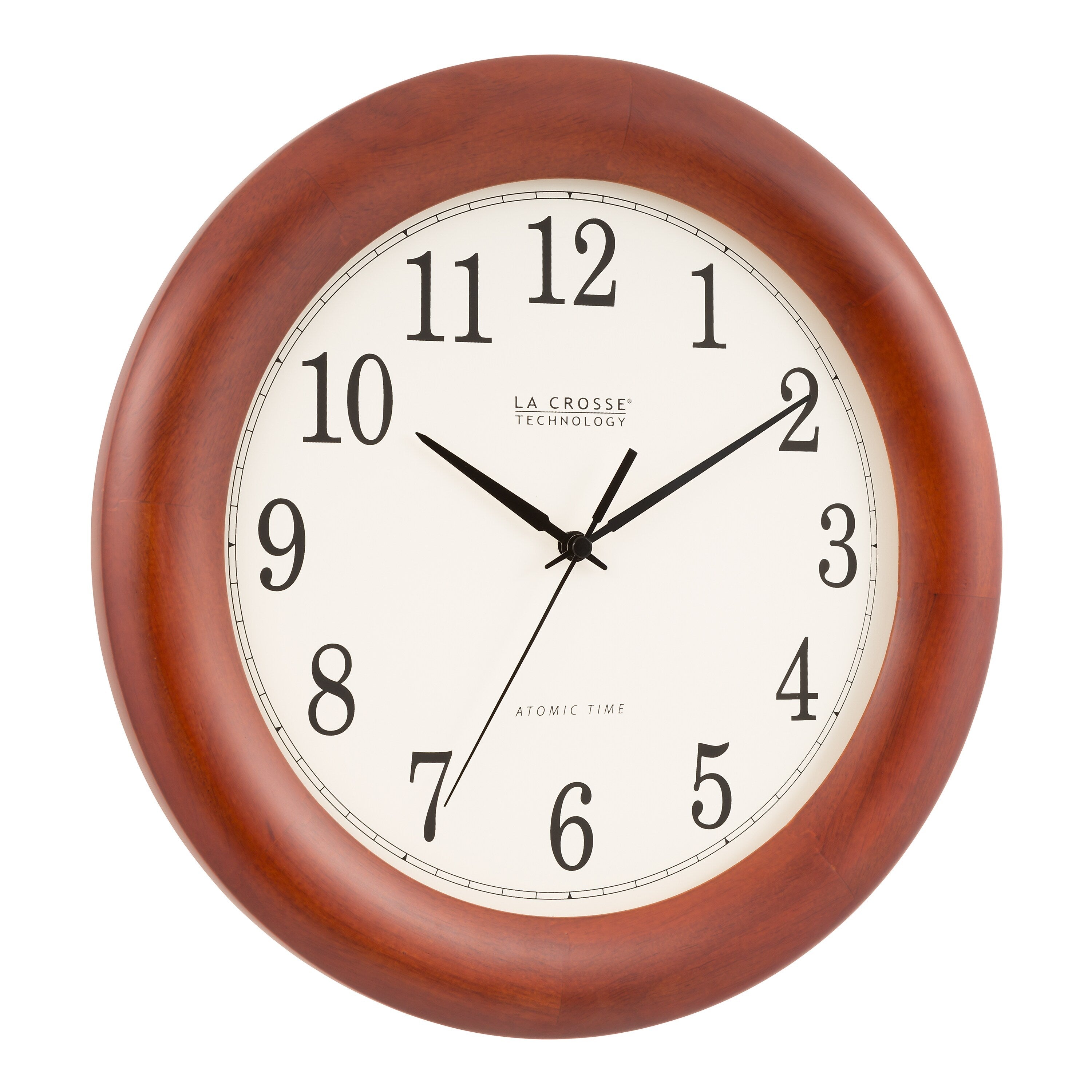 La Crosse Technology 12.5 Inch Cherry Wood Atomic Analog Clock