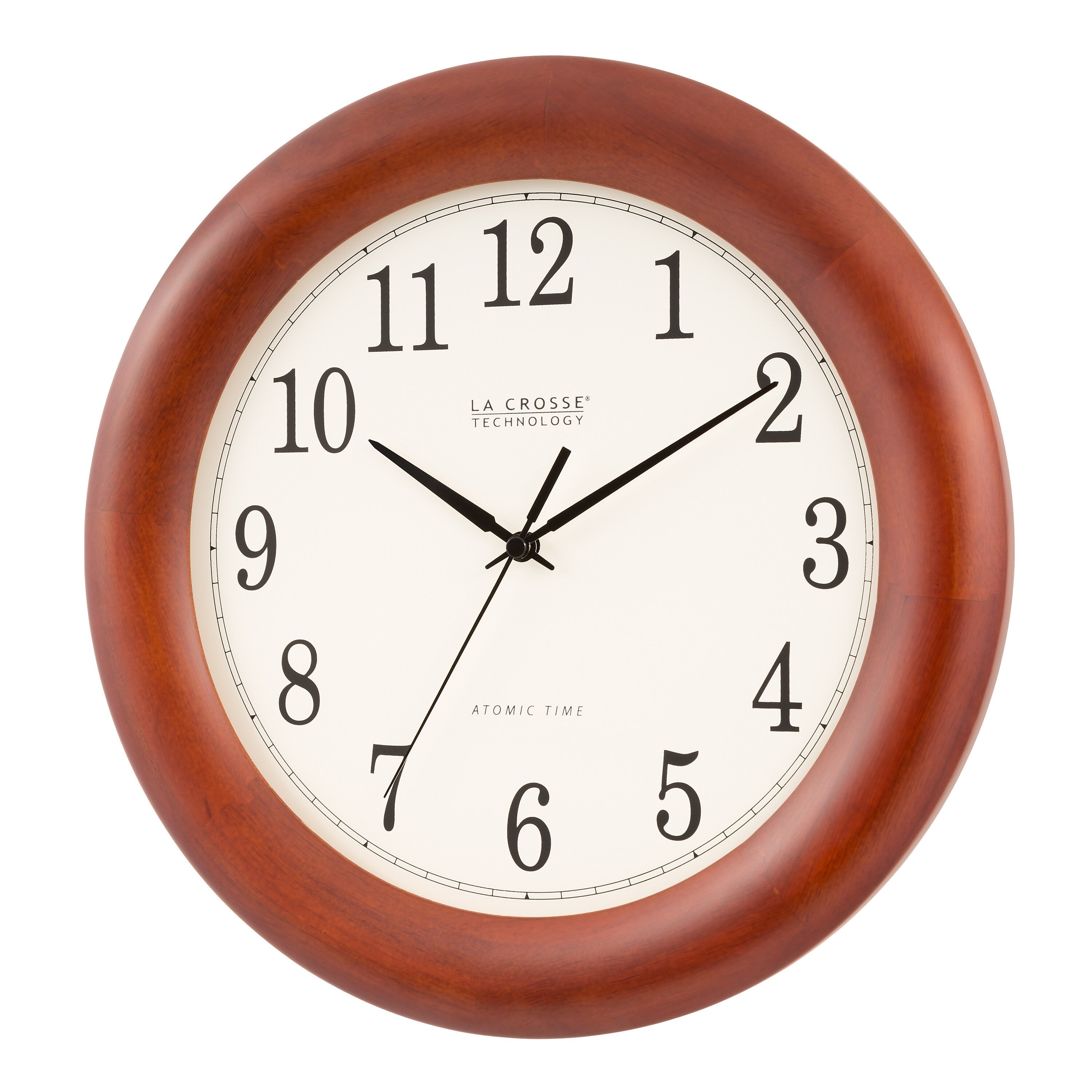 La Crosse Technology 12.5 Inch Cherry Wood Atomic Analog Clock