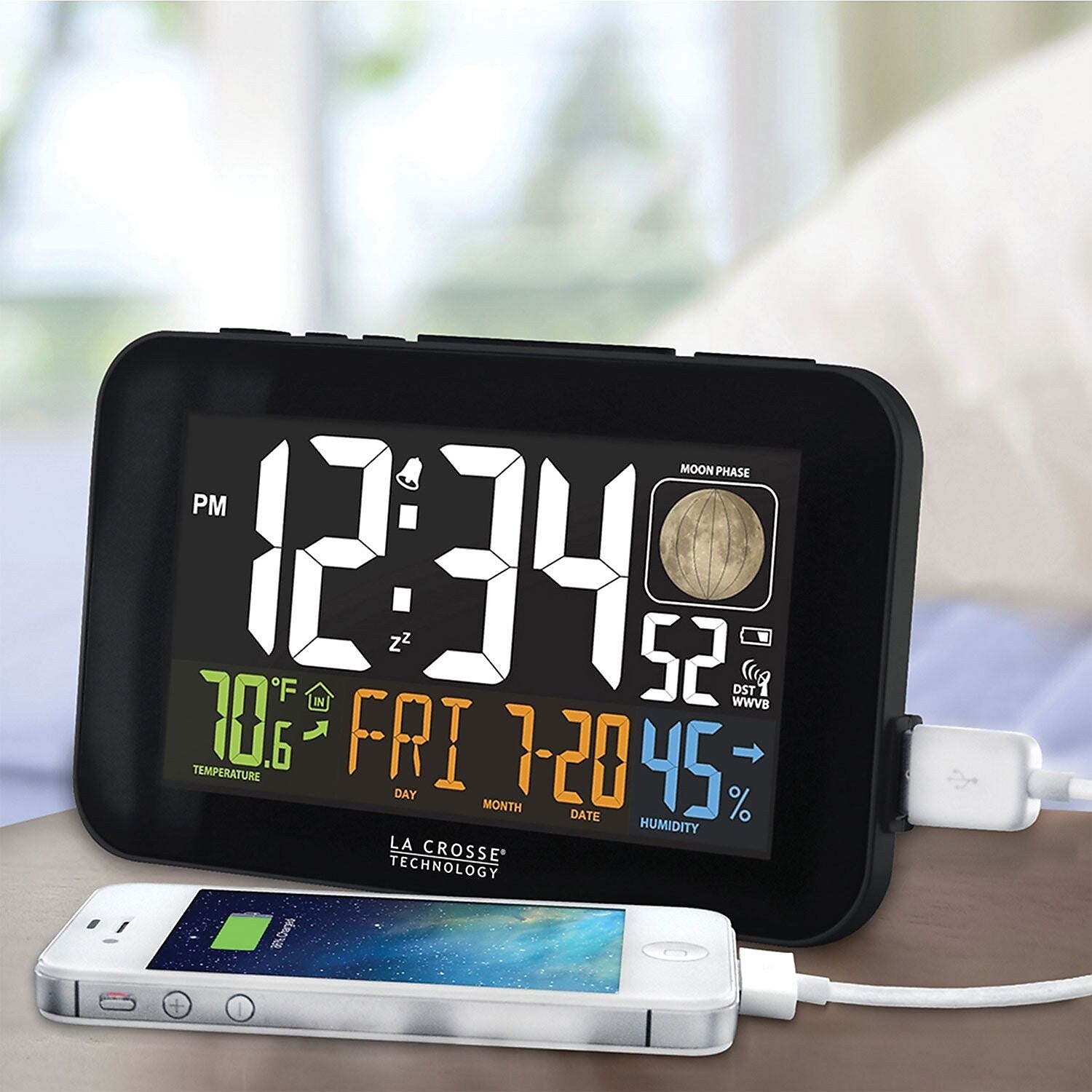 La Crosse Technology Color LED Alarm Clock with USB charging port, Black
