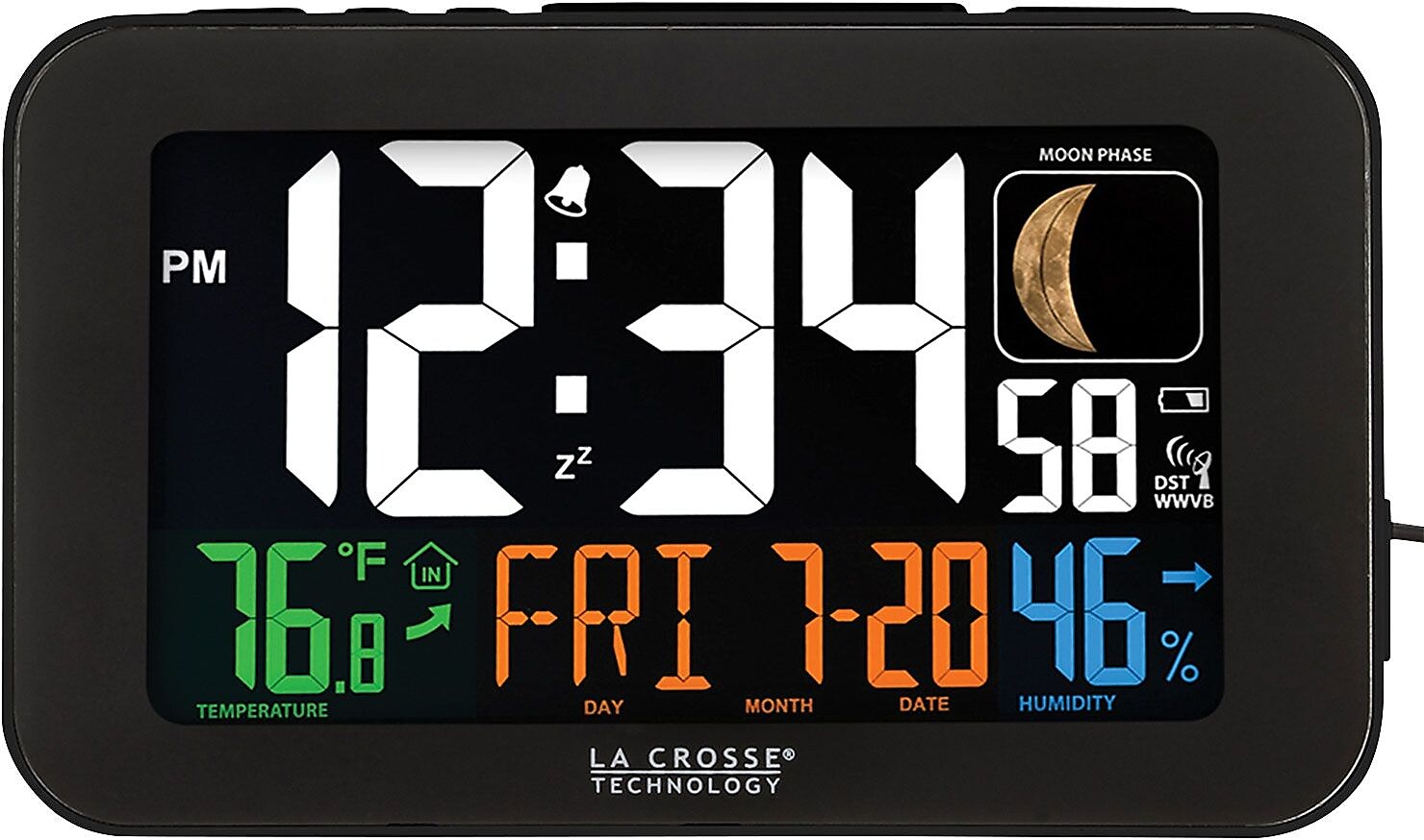La Crosse Technology Color LED Alarm Clock with USB charging port, Black