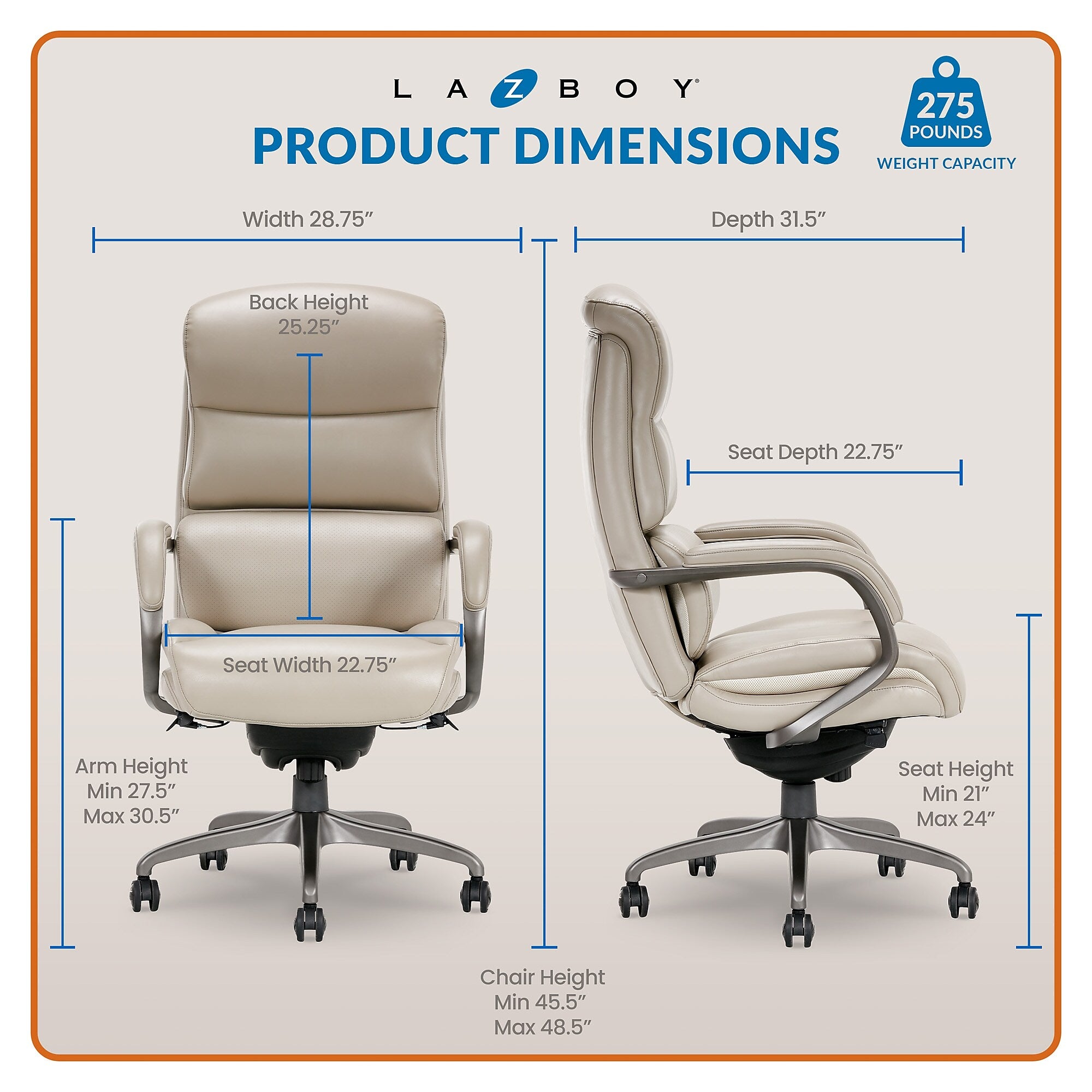 La-Z-Boy Aberdeen Bonded Leather Executive Chair, Beige