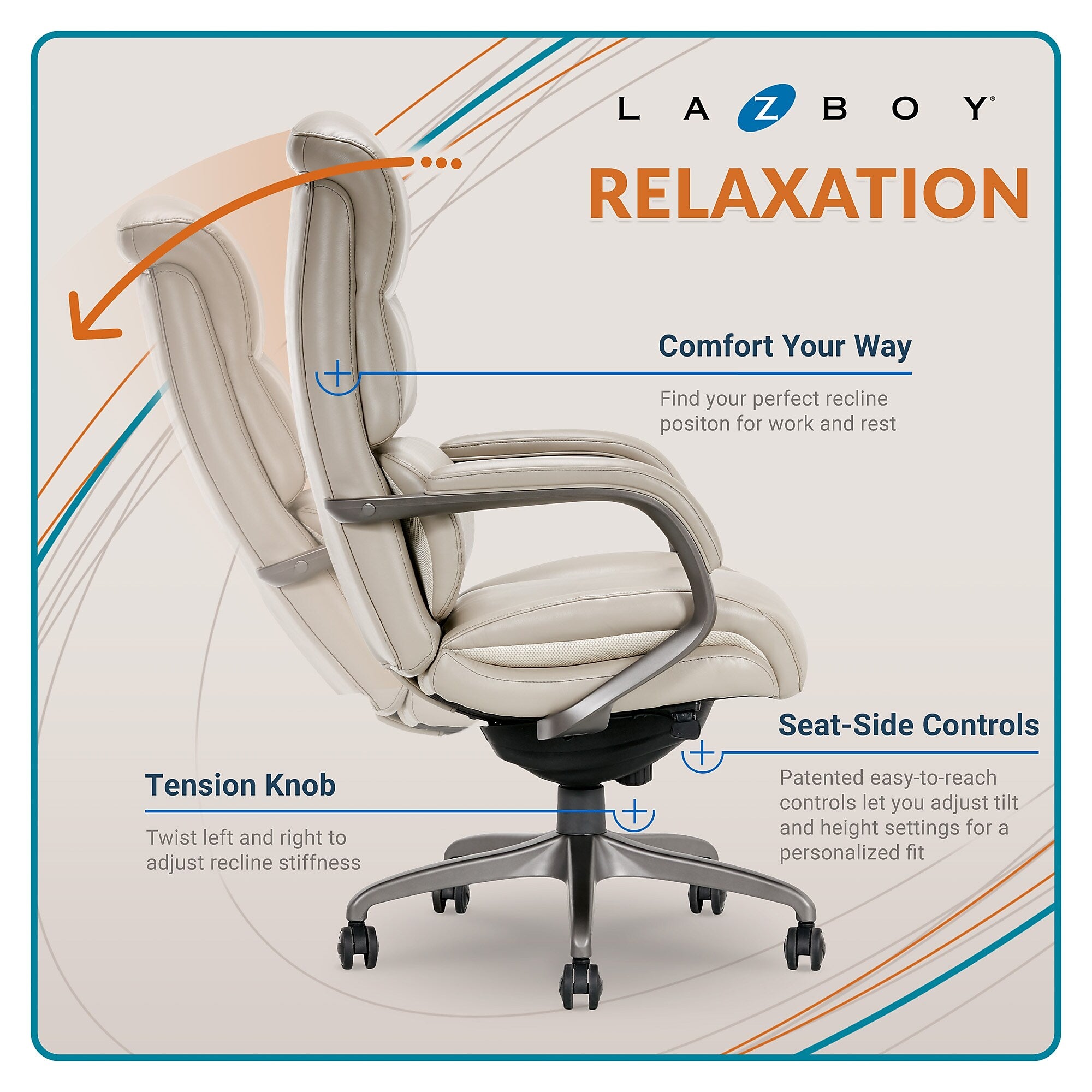 La-Z-Boy Aberdeen Bonded Leather Executive Chair, Beige