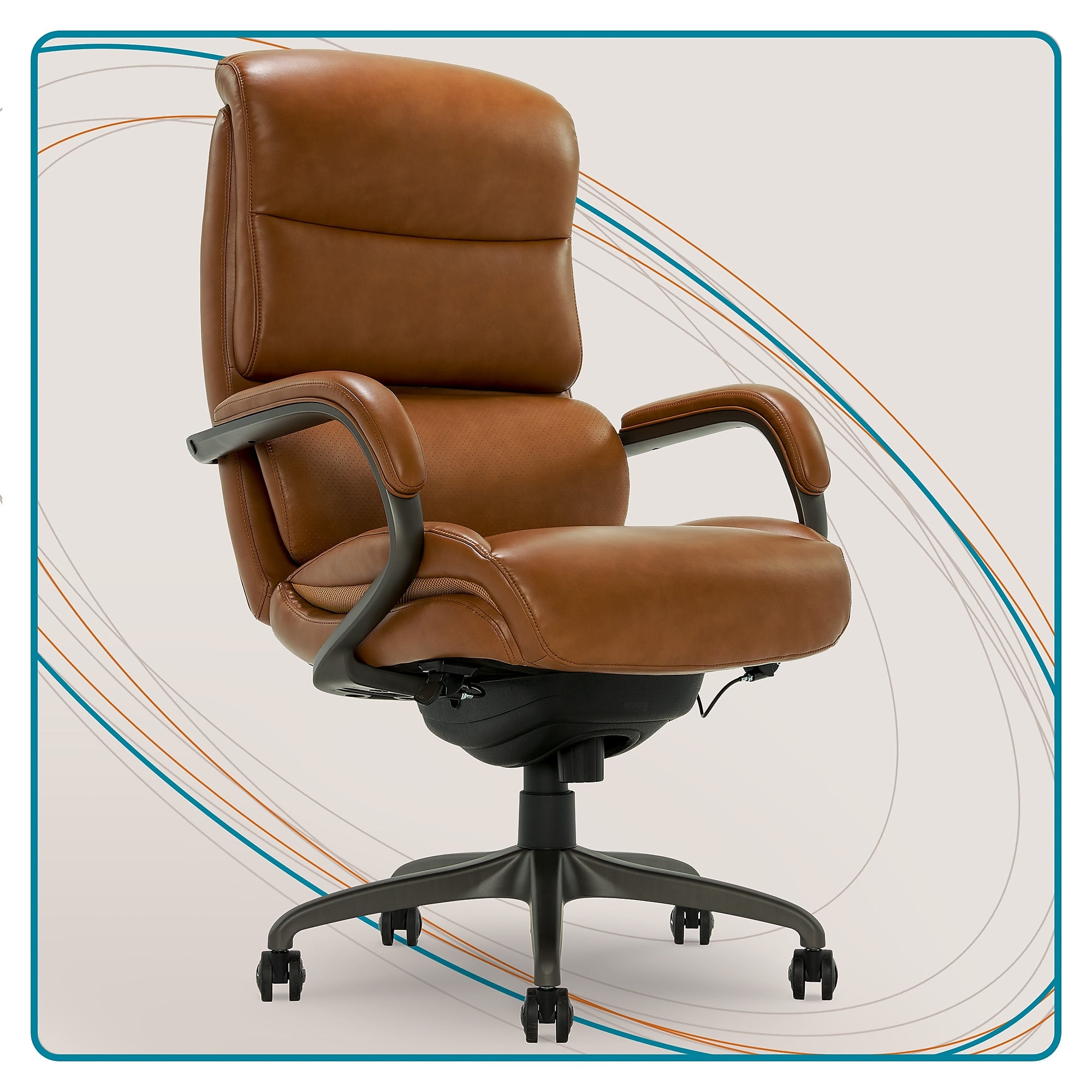La-Z-Boy Aberdeen Ergonomic Bonded Leather Swivel Computer and Desk Chair, Camel