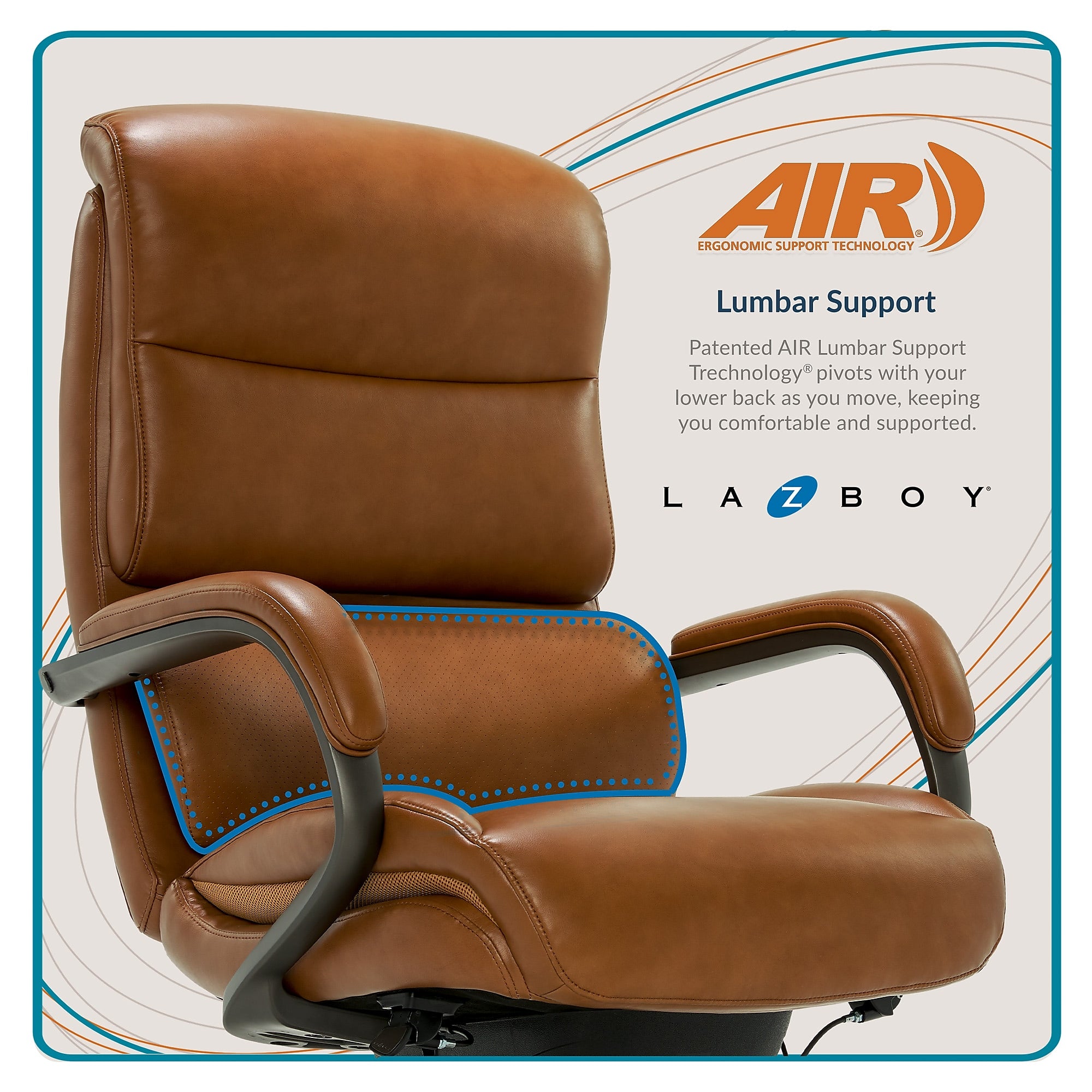 La-Z-Boy Aberdeen Ergonomic Bonded Leather Swivel Computer and Desk Chair, Camel