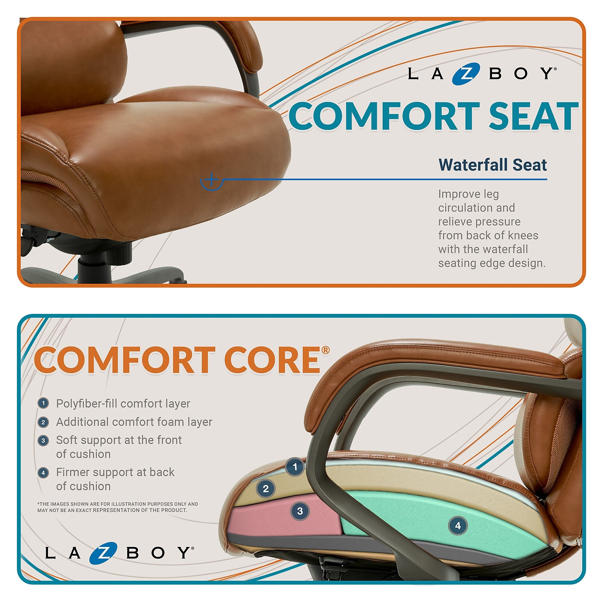La-Z-Boy Aberdeen Ergonomic Bonded Leather Swivel Computer and Desk Chair, Camel
