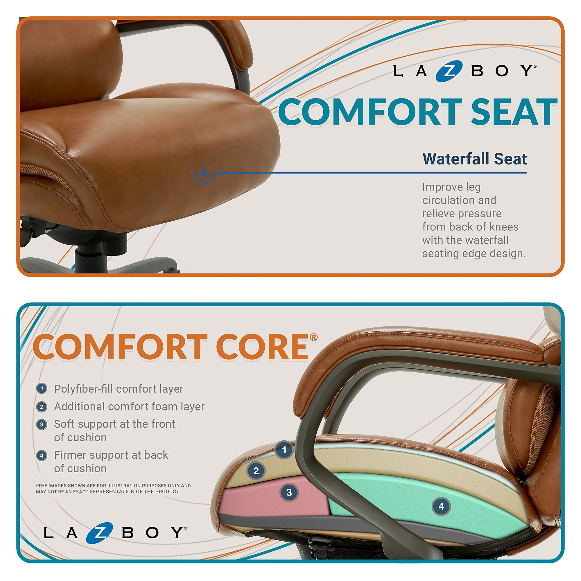 La-Z-Boy Aberdeen Ergonomic Bonded Leather Swivel Computer and Desk Chair, Camel
