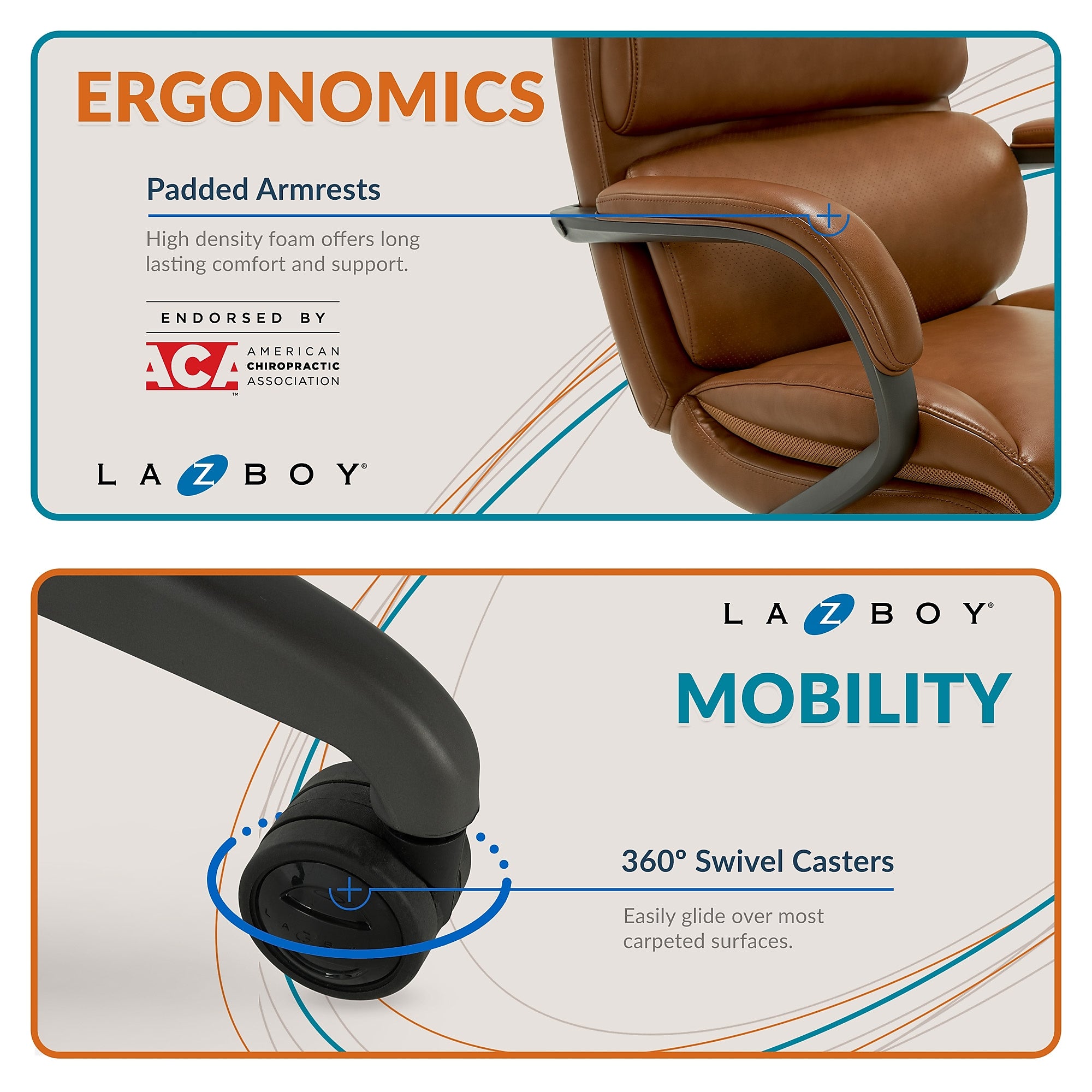 La-Z-Boy Aberdeen Ergonomic Bonded Leather Swivel Computer and Desk Chair, Camel