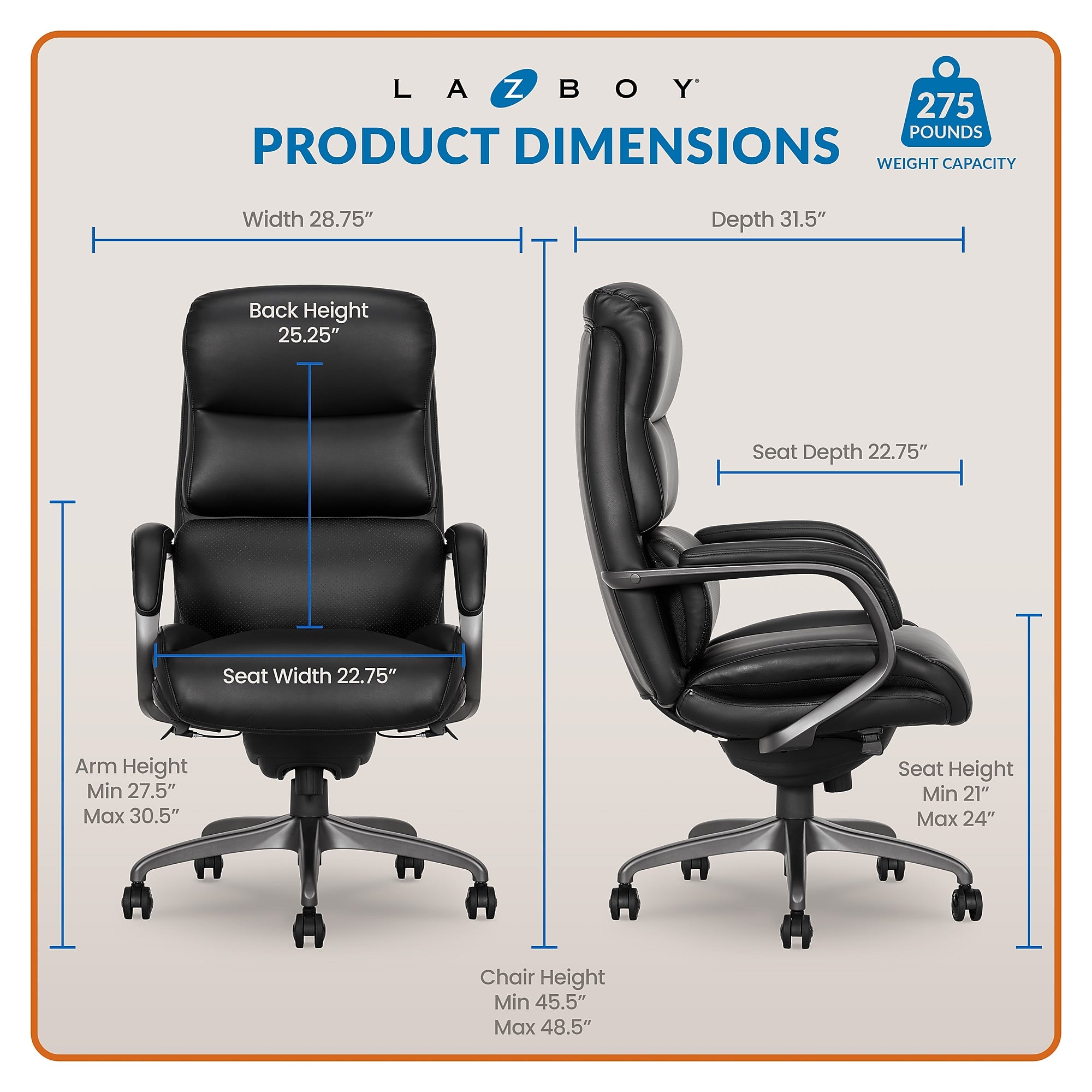 La-Z-Boy Aberdeen Leather Computer and Desk Chair, Black