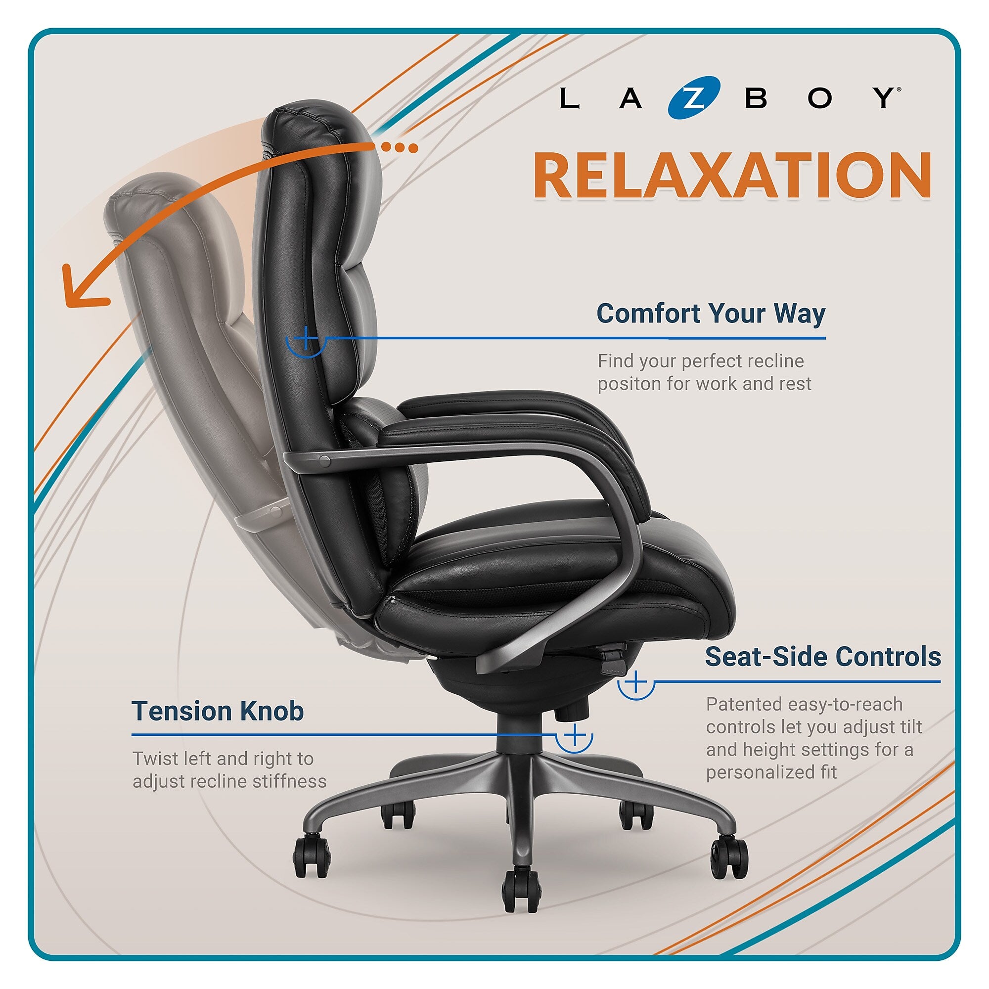 La-Z-Boy Aberdeen Leather Computer and Desk Chair, Black