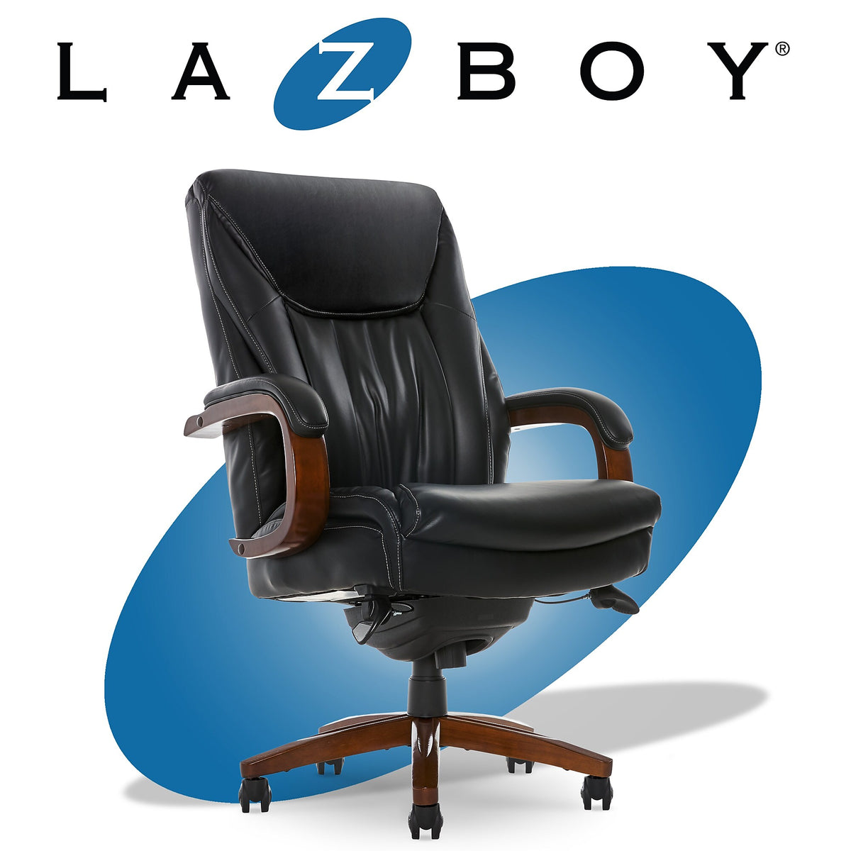 La-Z-Boy Big & Tall Edmonton Ergonomic Bonded Leather Swivel Executive Chair, Black