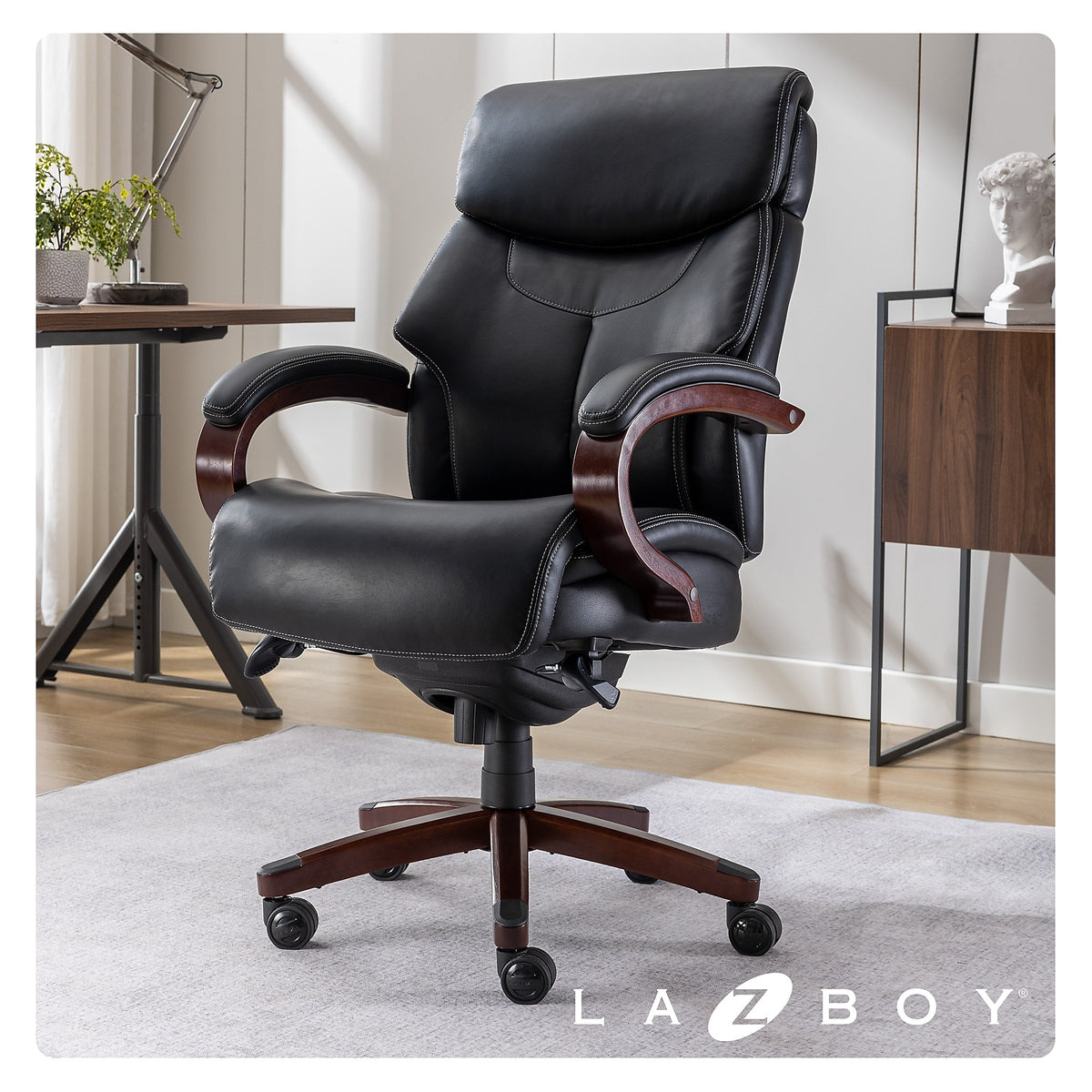 La-Z-Boy Bradley Bonded Leather Executive Chair, Black