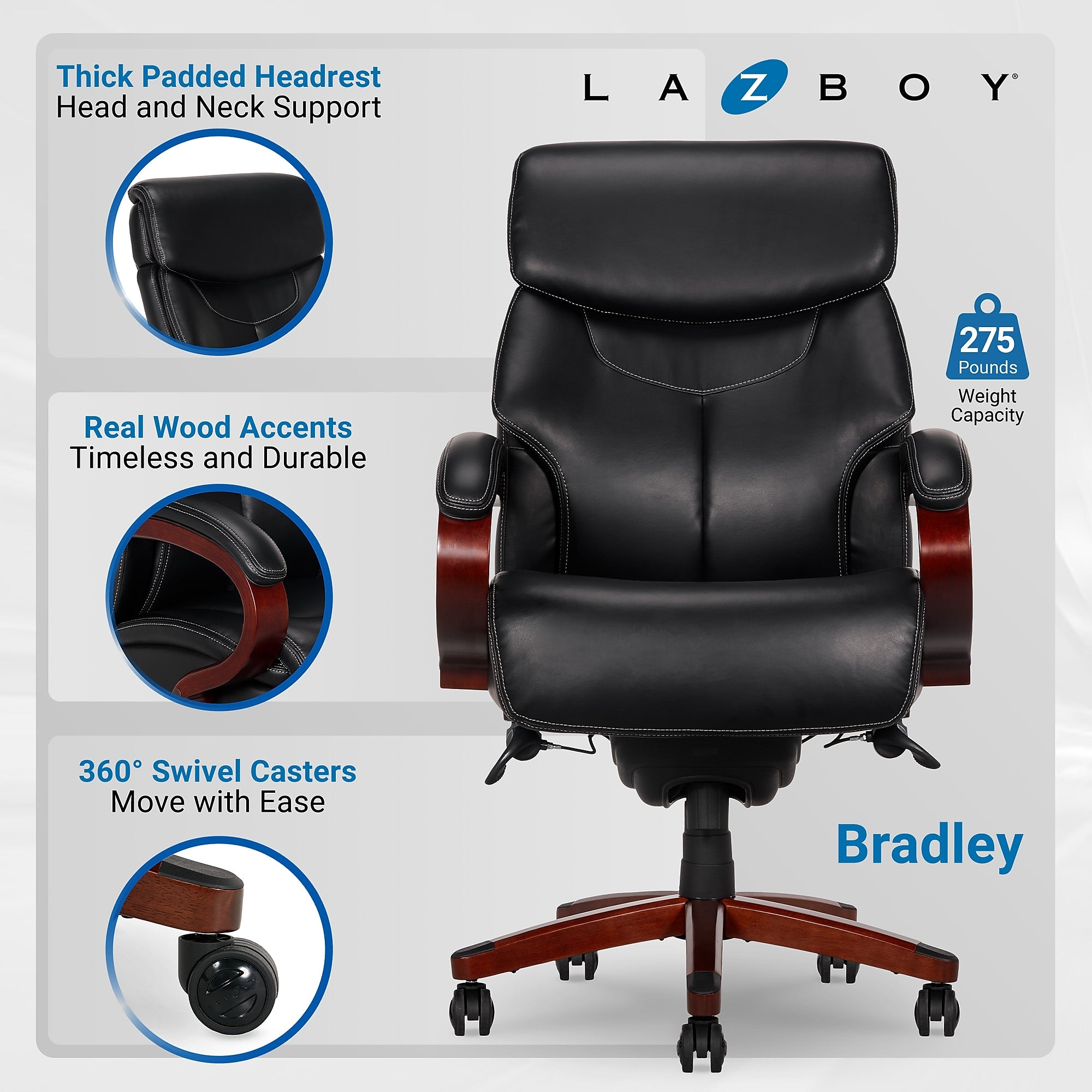 La-Z-Boy Bradley Bonded Leather Executive Chair, Black