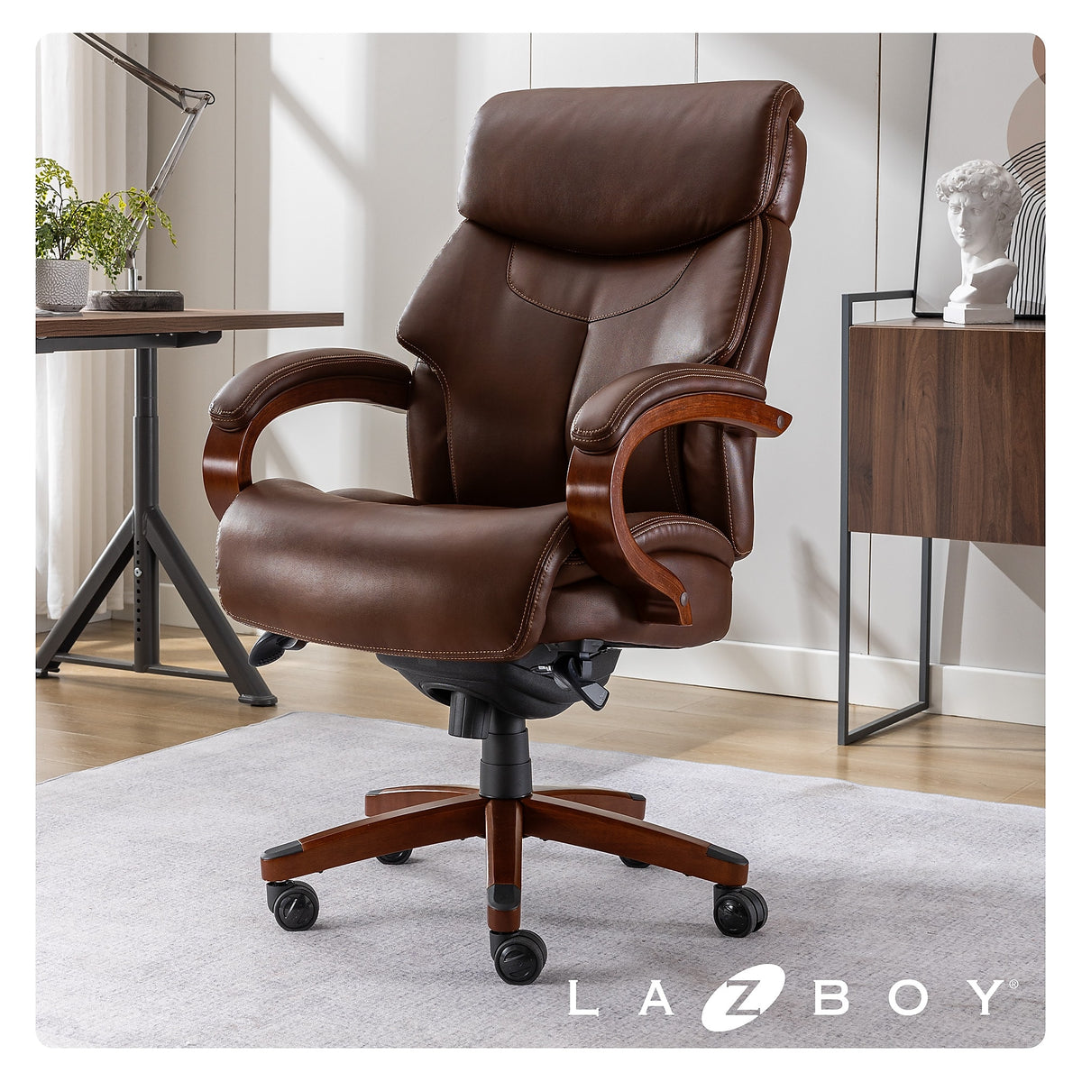 La-Z-Boy Bradley Bonded Leather Executive Chair, Roasted Chestnut