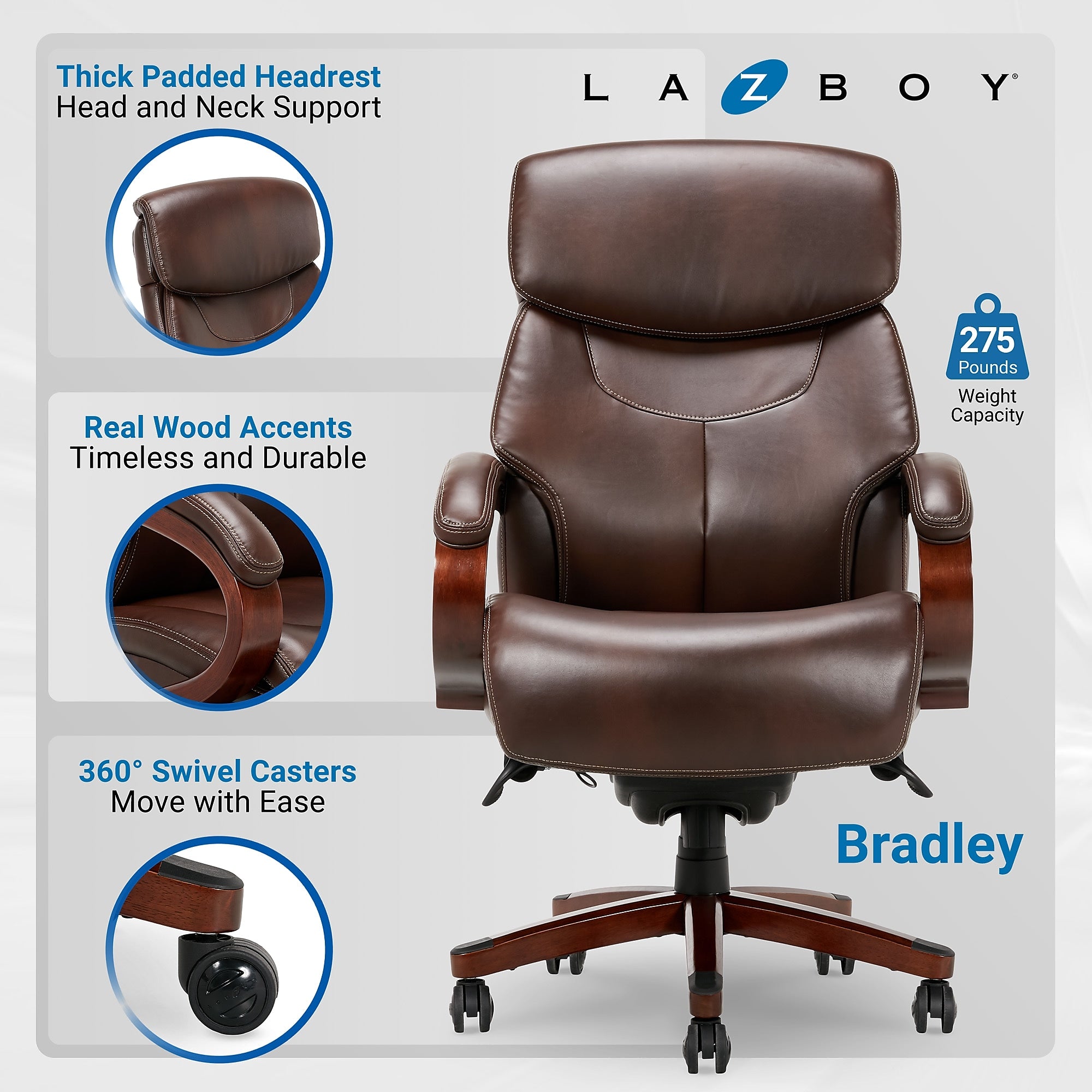 La-Z-Boy Bradley Bonded Leather Executive Chair, Roasted Chestnut