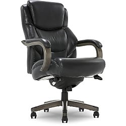 La-Z-Boy Delano Ergonomic Leather Executive Big & Tall Chair, 400 lb. Capacity, Jet Black/Gray