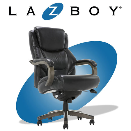 La-Z-Boy Delano Ergonomic Leather Executive Big & Tall Chair, 400 lb. Capacity, Jet Black/Gray