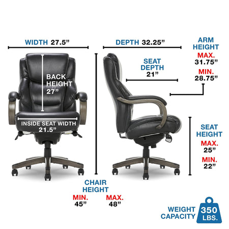 La-Z-Boy Delano Ergonomic Leather Executive Big & Tall Chair, 400 lb. Capacity, Jet Black/Gray