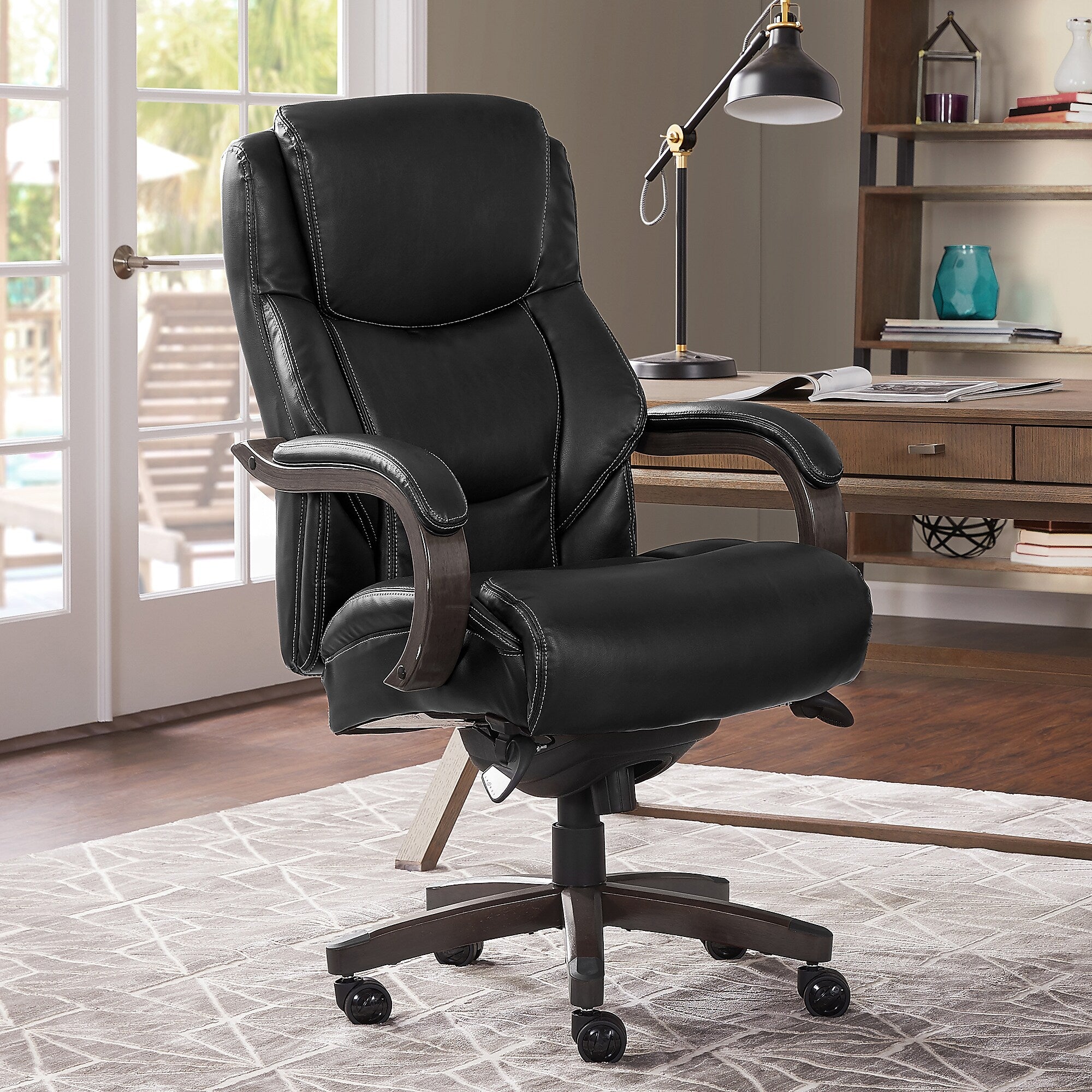 La-Z-Boy Delano Ergonomic Leather Executive Big & Tall Chair, 400 lb. Capacity, Jet Black/Gray