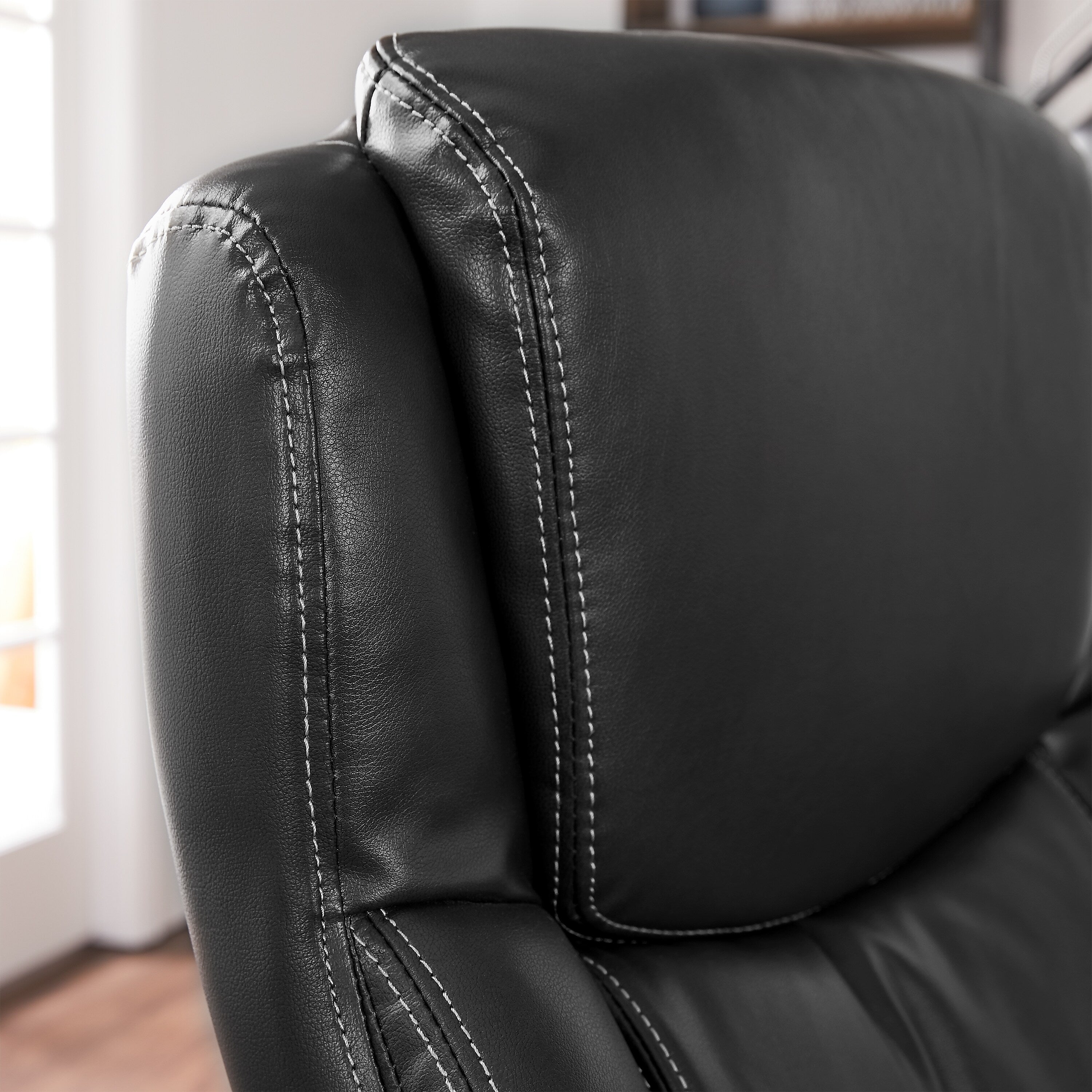 La-Z-Boy Delano Ergonomic Leather Executive Big & Tall Chair, 400 lb. Capacity, Jet Black/Gray