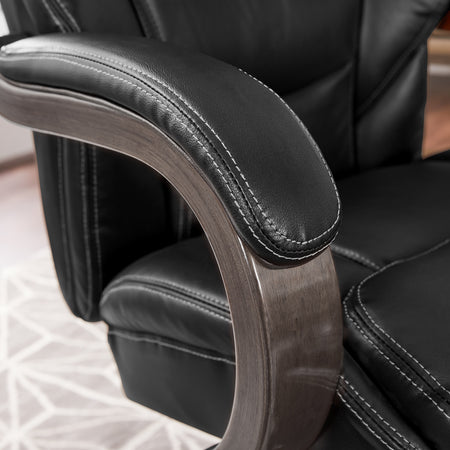 La-Z-Boy Delano Ergonomic Leather Executive Big & Tall Chair, 400 lb. Capacity, Jet Black/Gray