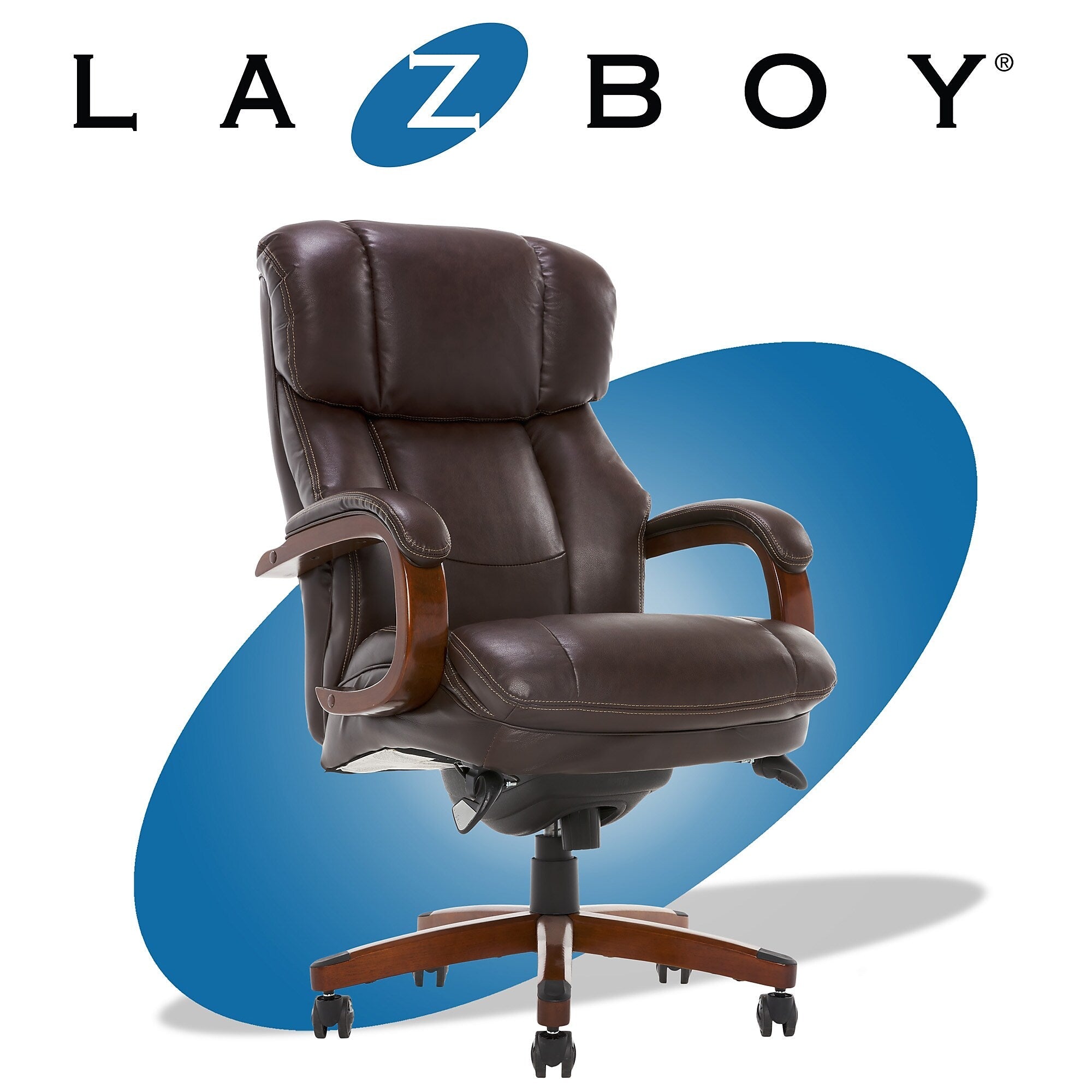 La-Z-Boy Fairmont Ergonomic Faux Leather Executive Big & Tall Chair, 400 lb. Capacity, Biscuit Brown