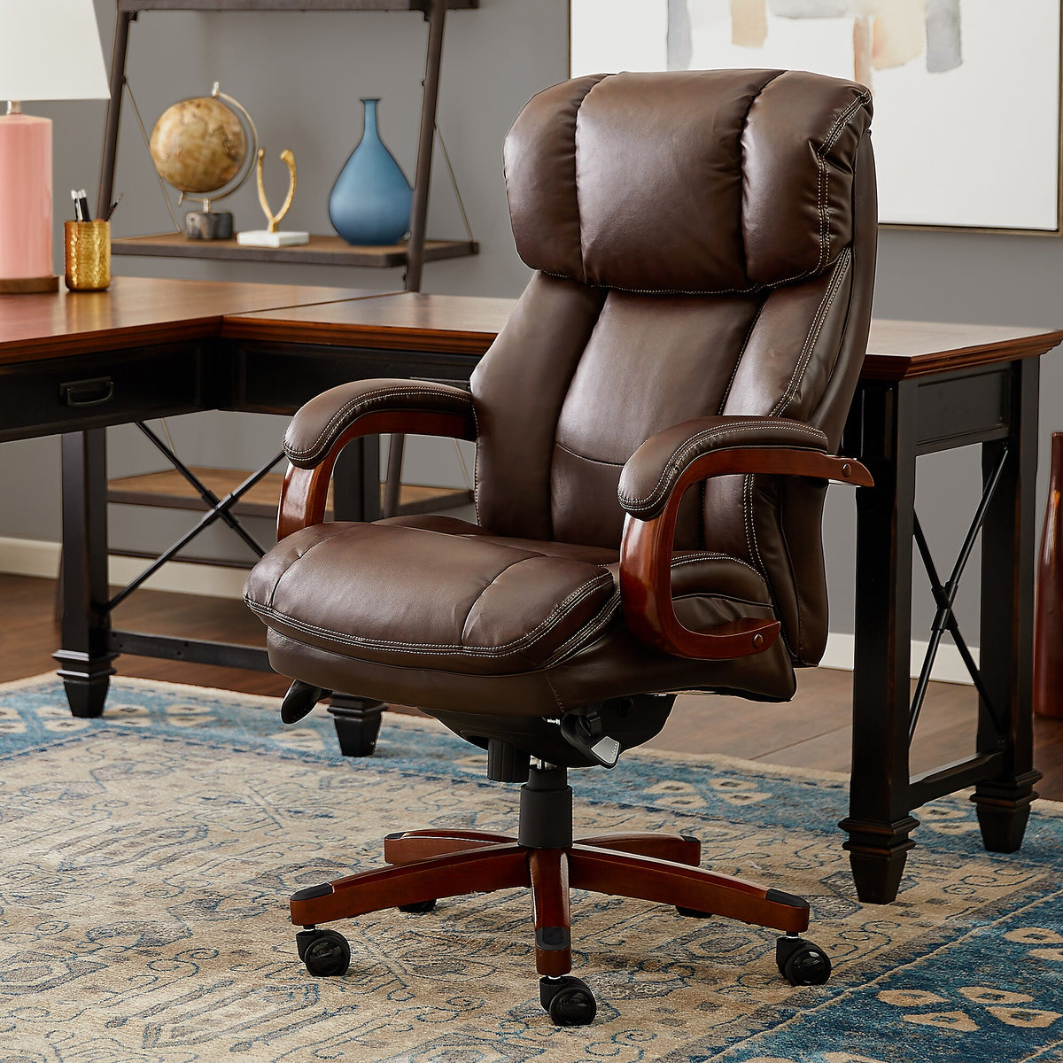 La-Z-Boy Fairmont Ergonomic Faux Leather Executive Big & Tall Chair, 400 lb. Capacity, Biscuit Brown