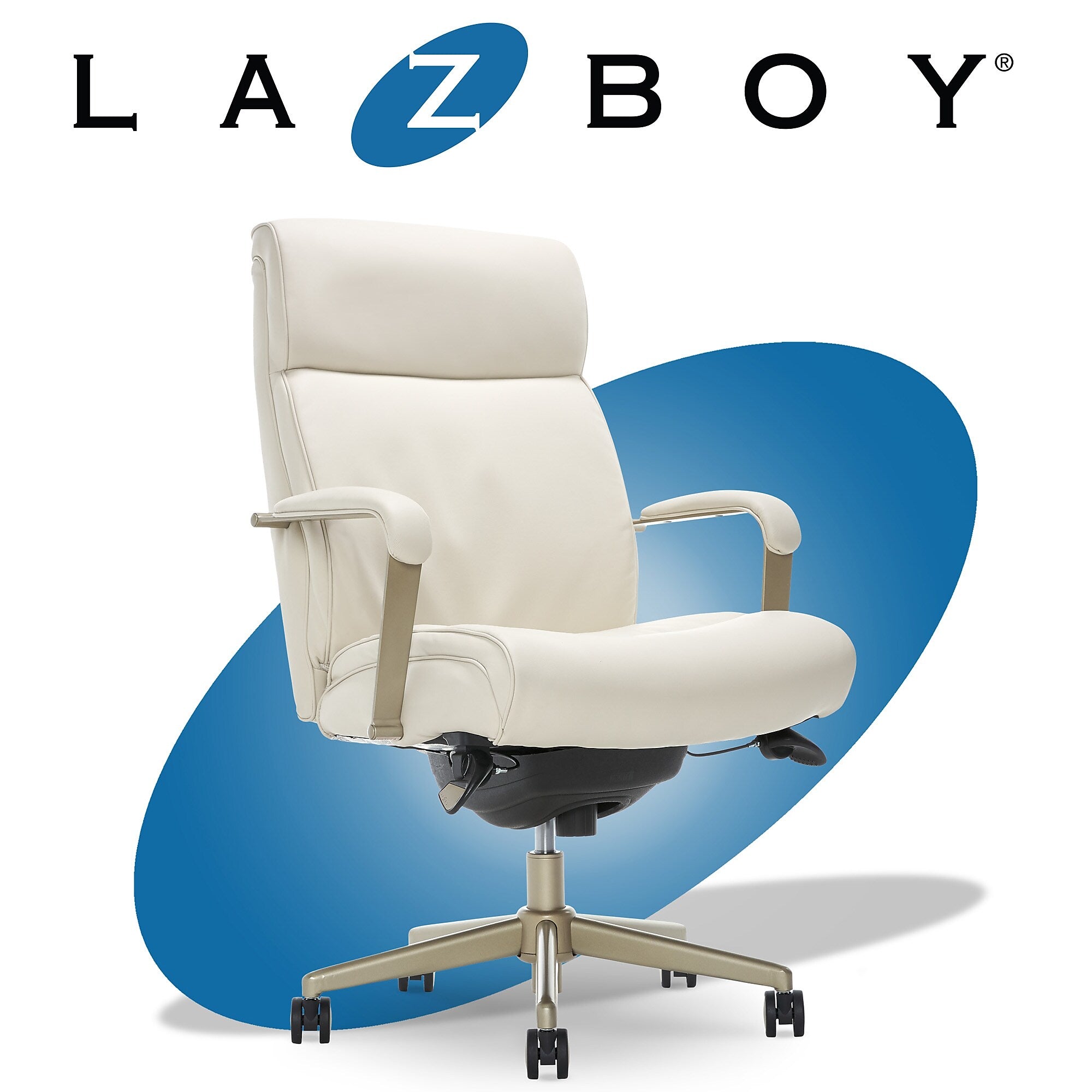 La-Z-Boy Melrose Ergonomic bonded Leather Swivel Executive Chair, White