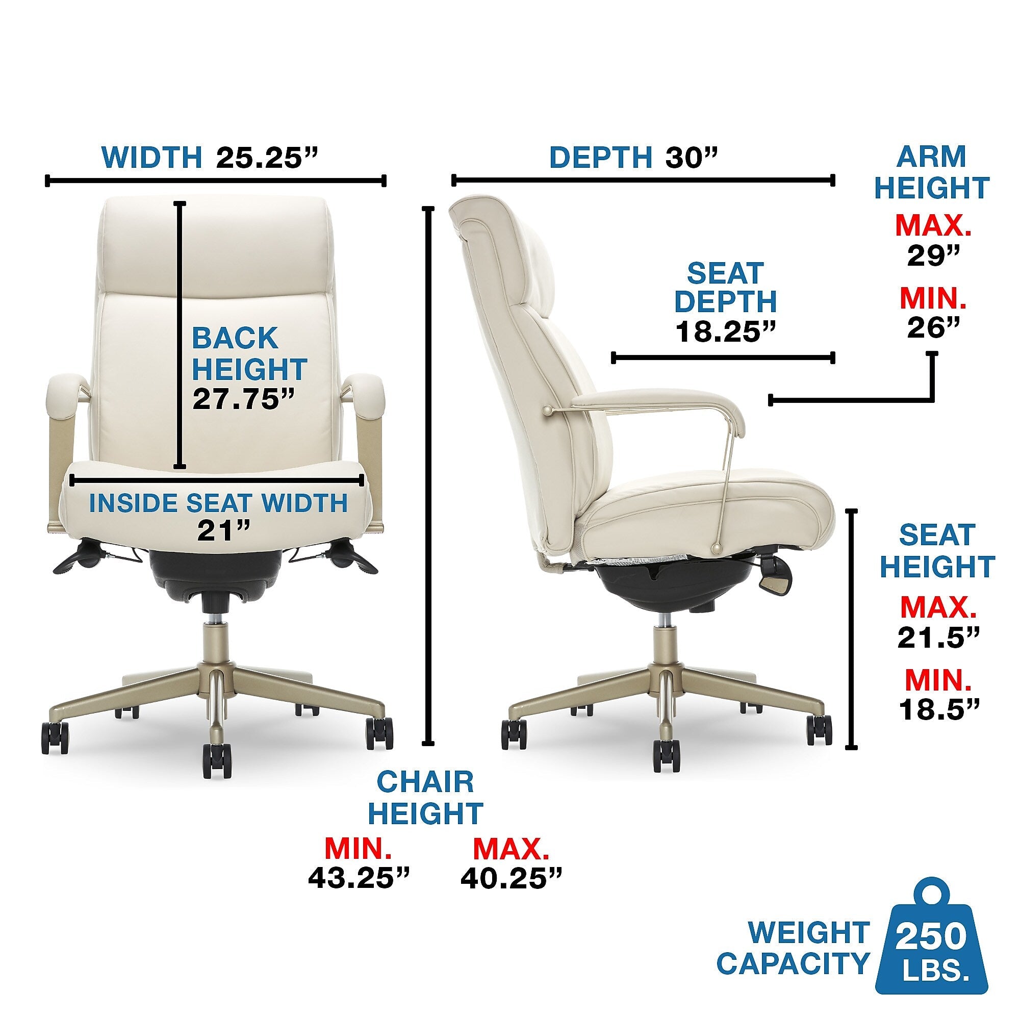La-Z-Boy Melrose Ergonomic bonded Leather Swivel Executive Chair, White