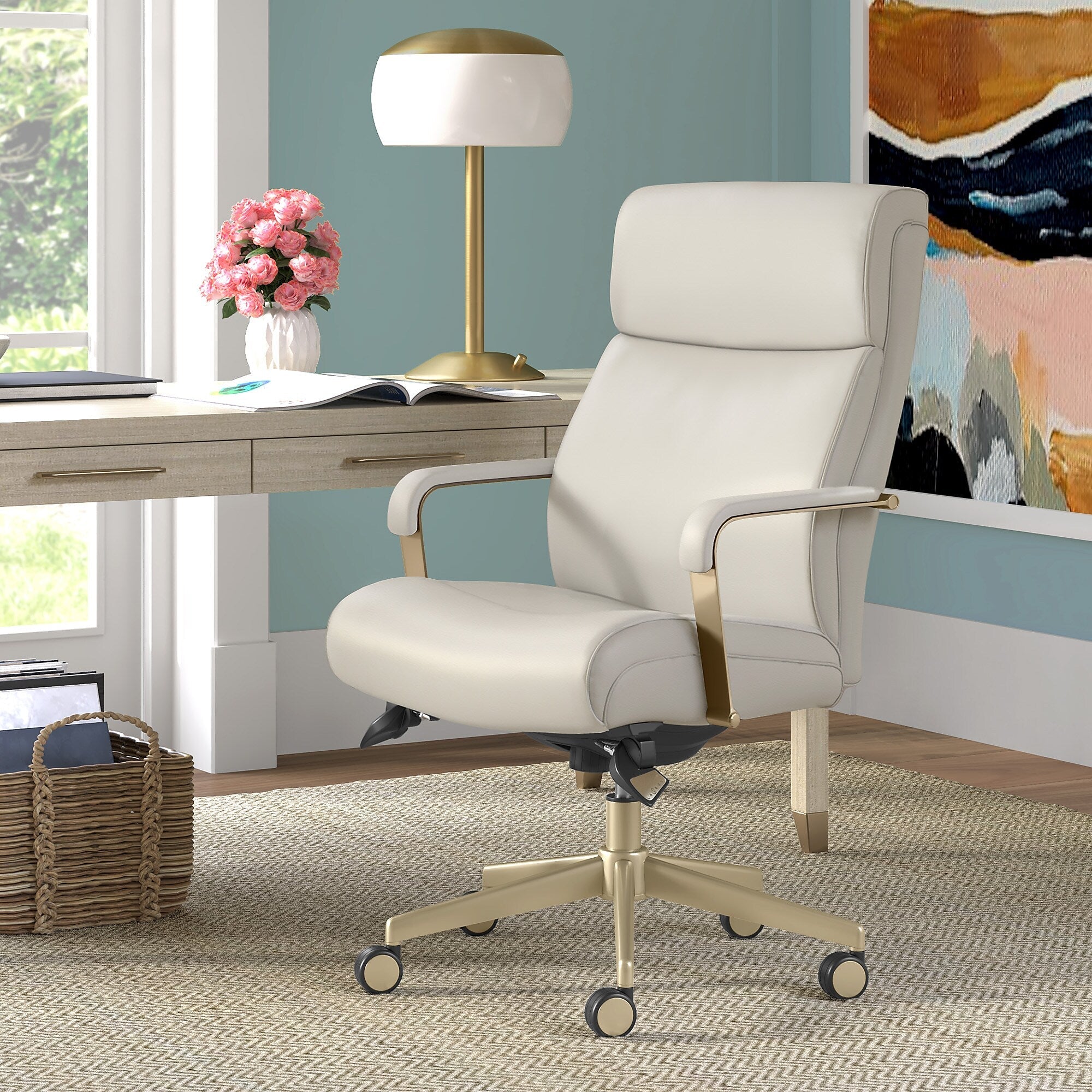 La-Z-Boy Melrose Ergonomic bonded Leather Swivel Executive Chair, White