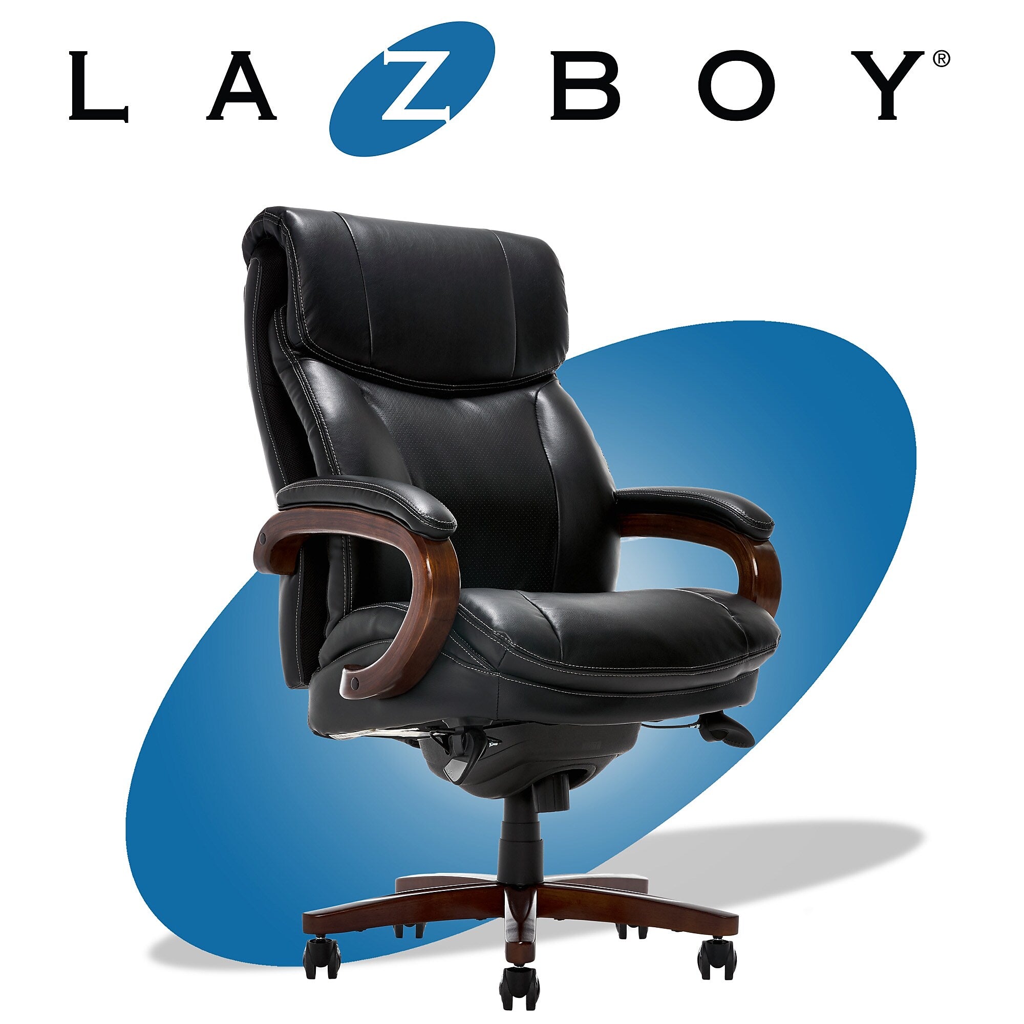 La-Z-Boy Trafford Ergonomic Bonded Leather Swivel Executive Chair, Black